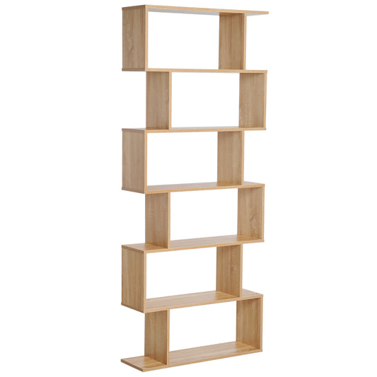 HOMCOM 6-Tier S-Shaped Shelf Unit, 80Lx23Wx192H cm-Oak Colour