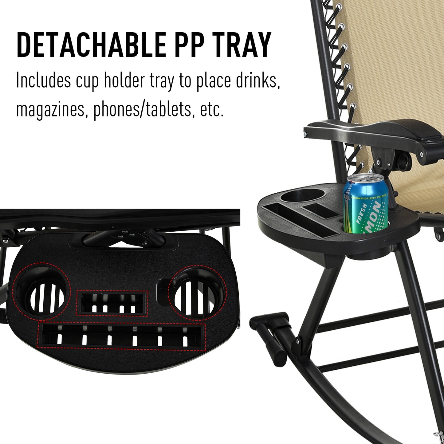 Outsunny Zero-Gravity Rocking Chair, Steel Frame, Texteline-Beige