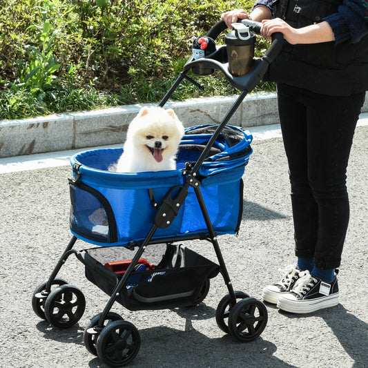 PawHut Pet Stroller No-Zip Foldable Travel Carriage with Brake Basket Adjustable Canopy