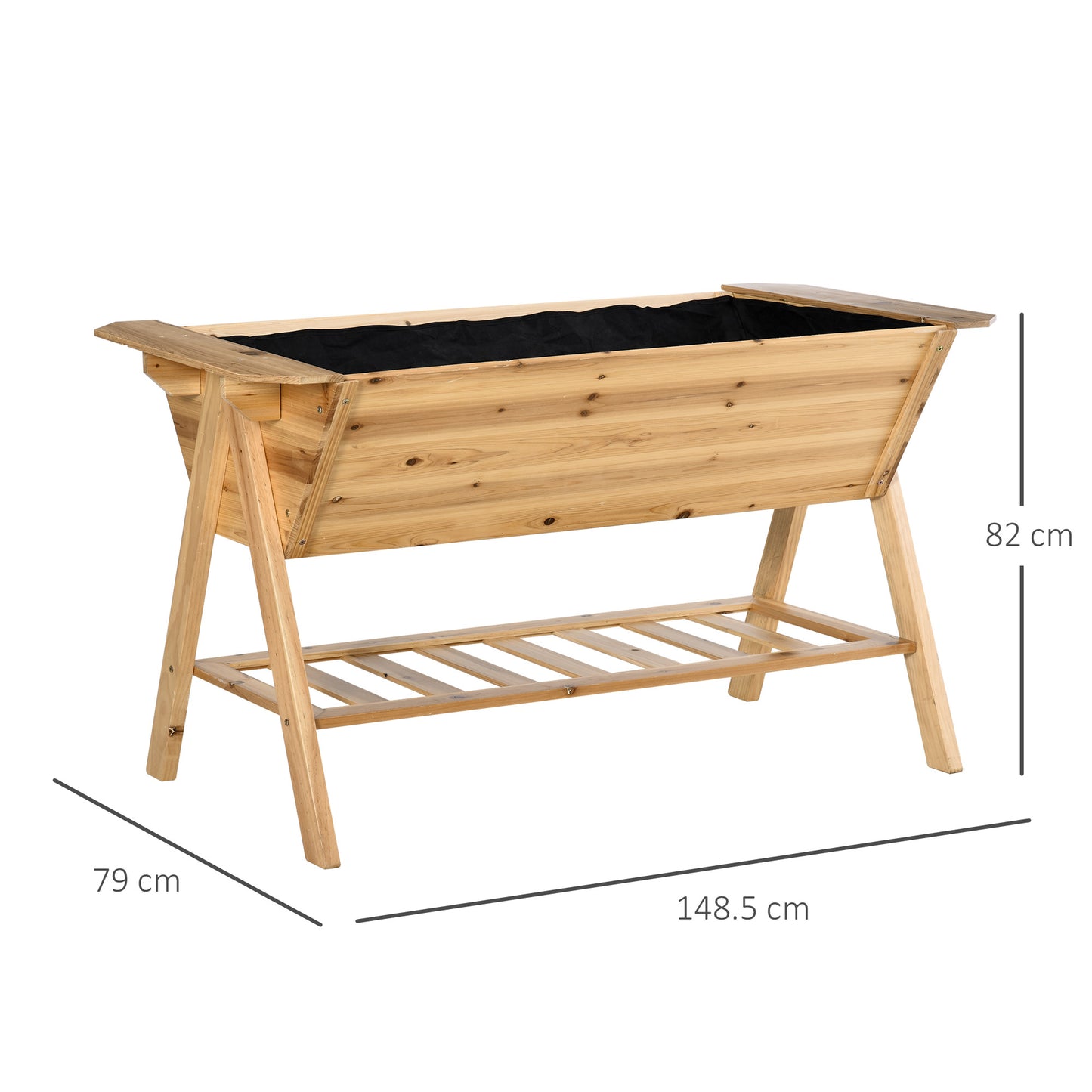 Outsunny Wooden Planter Garden Raised Bed Free Standing with Storage Shelf Plates