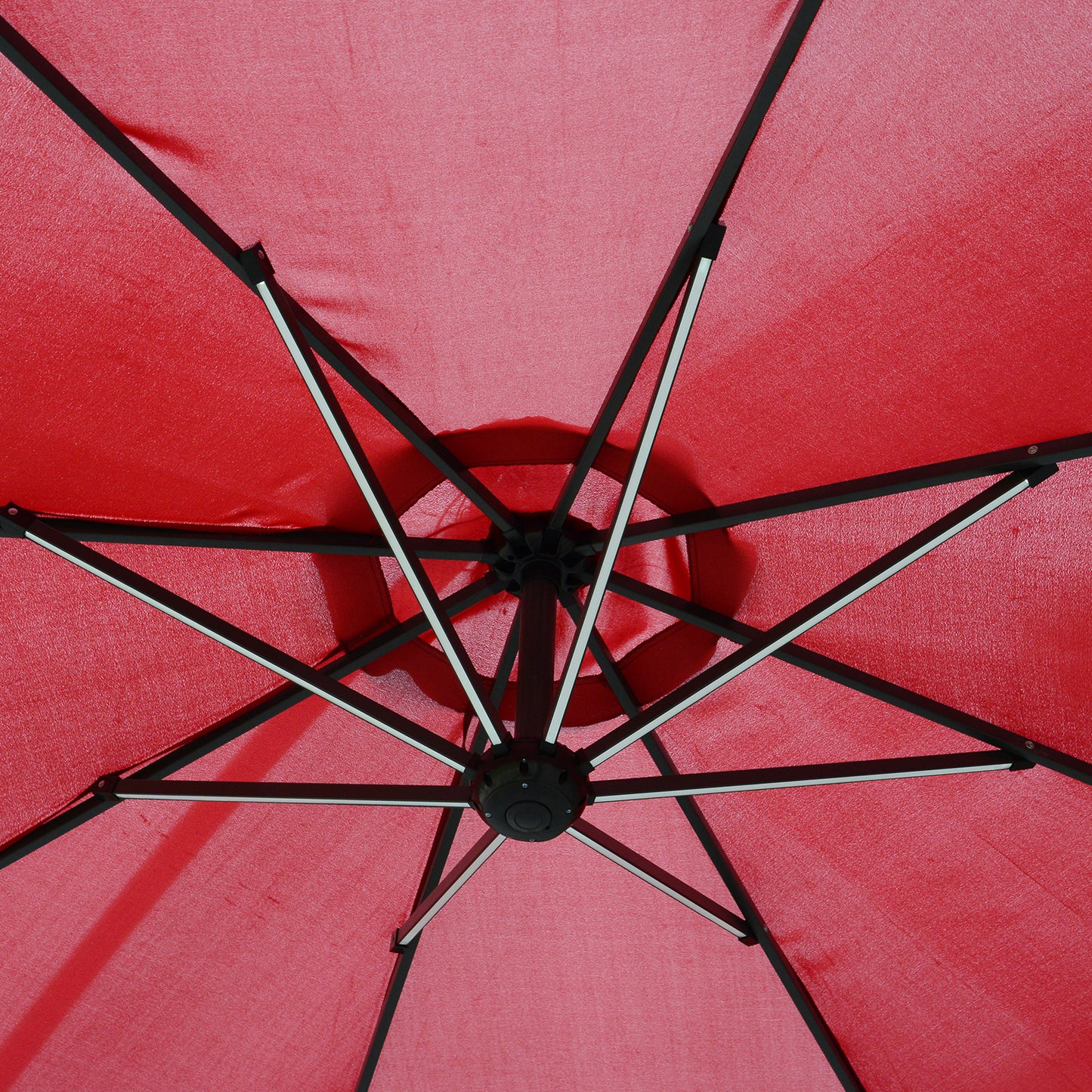 Outsunny Umbrella Parasol W/Solar Powered LED strips, Φ2.95x2.45H m-Wine Red