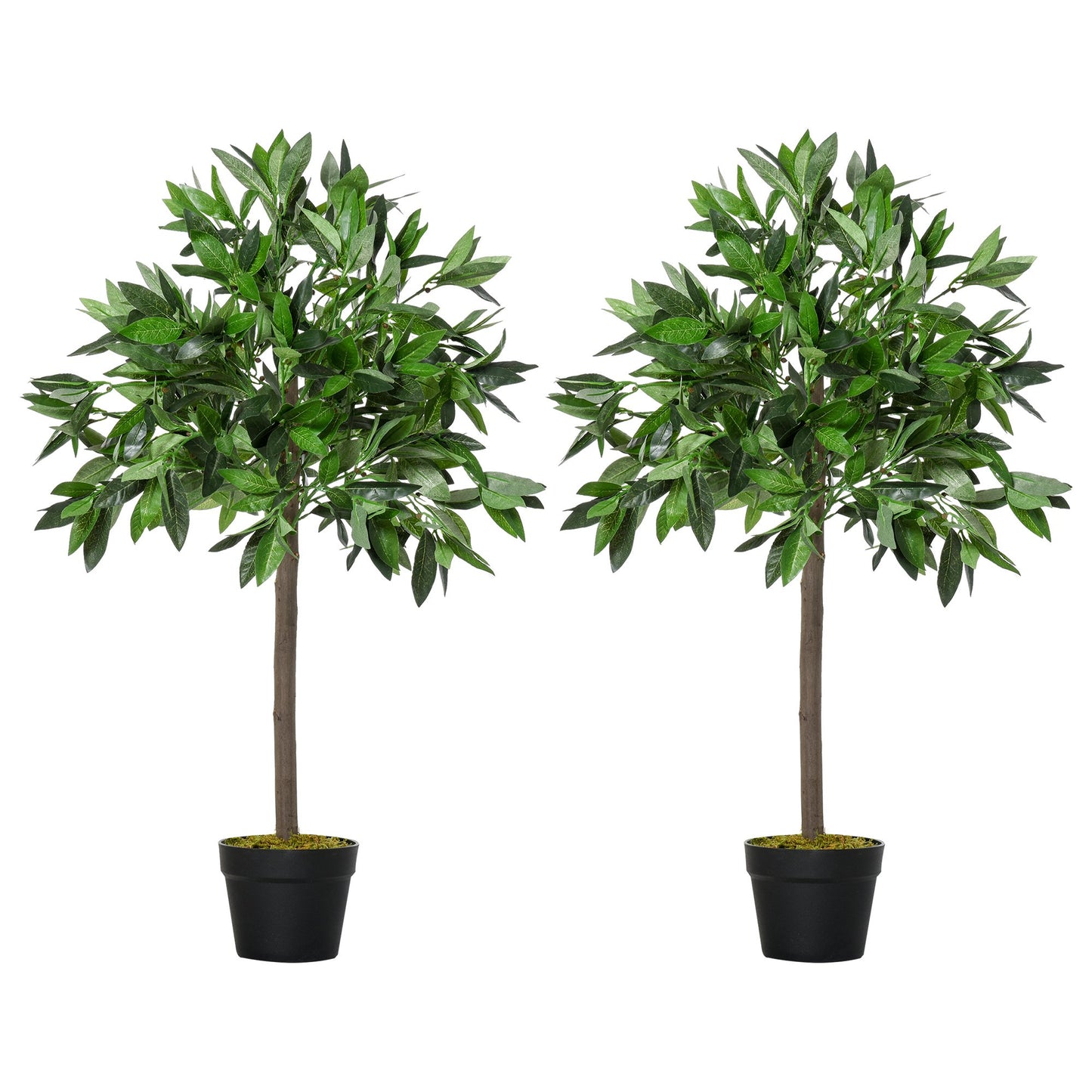Outsunny Set of 2 Artificial Topiary Bay Laurel Ball Trees in Pot Indoor Outdoor, 90cm