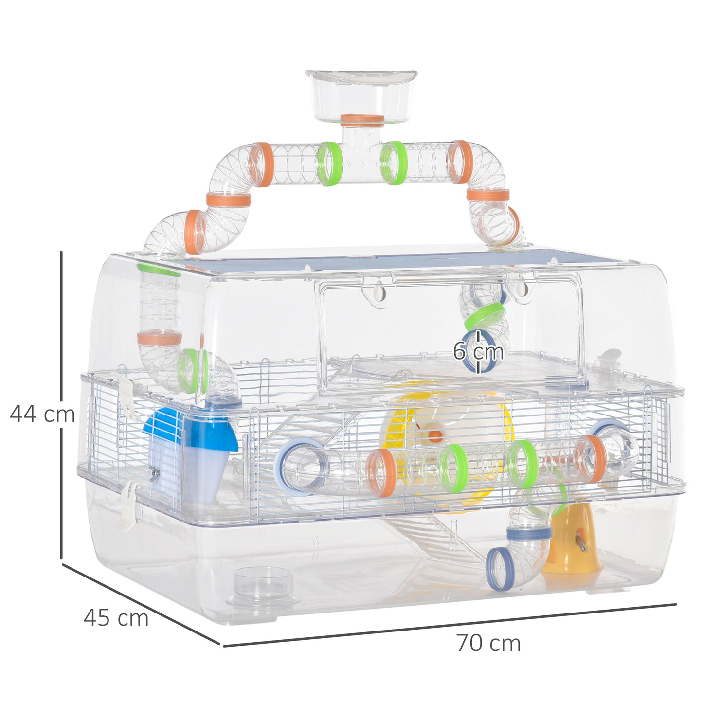 PawHut Transparent Hamster Cage with Accessories Gerbil Haven Multilevel Rodent House