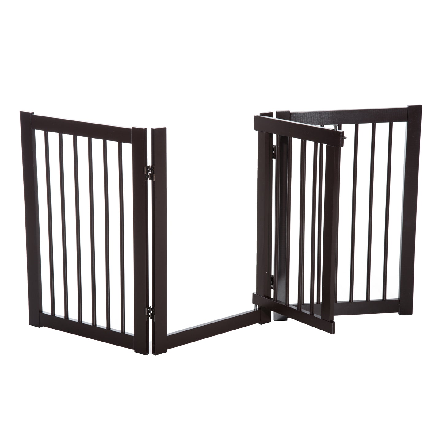 PawHut MDF Freestanding Expandable Pet Gate w/ Latched Door Brown