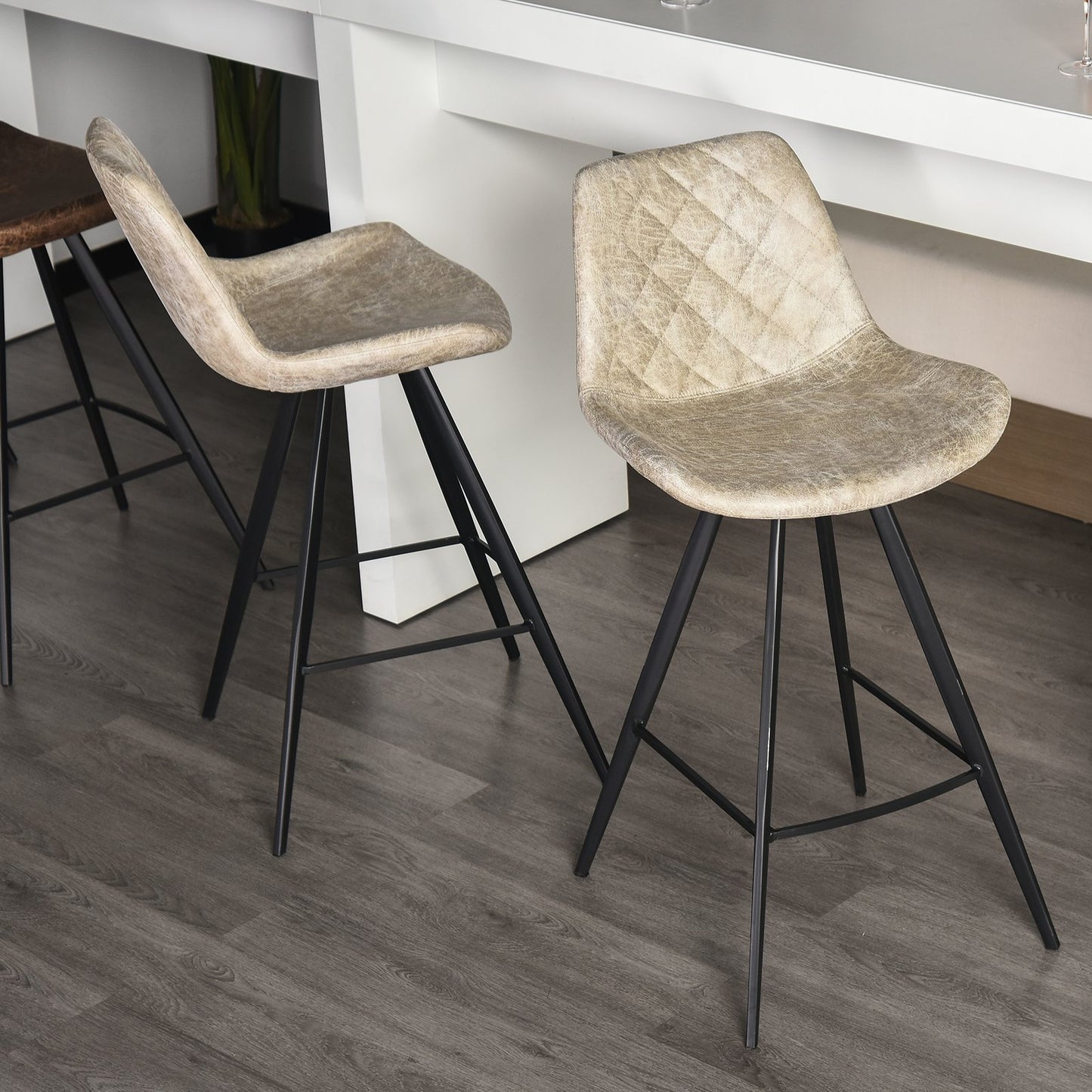HOMCOM PU Leather Upholstered Twin - Pair Kitchen Bar Stools Grey