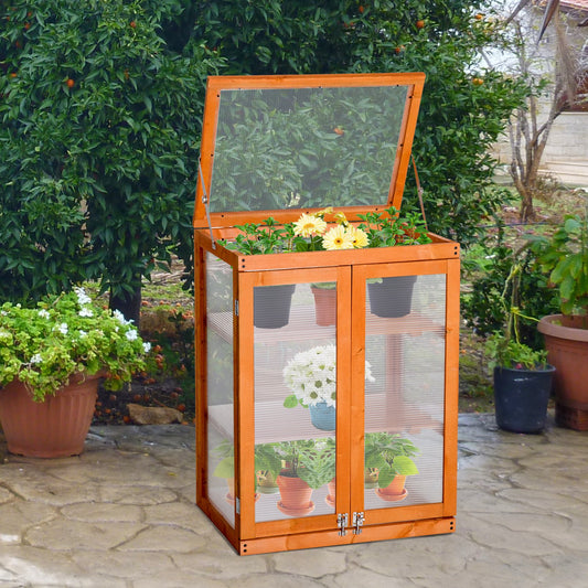 Outsunny 3-Tier Outdoor Garden Wooden Greenhouse, 58x44x78 cm