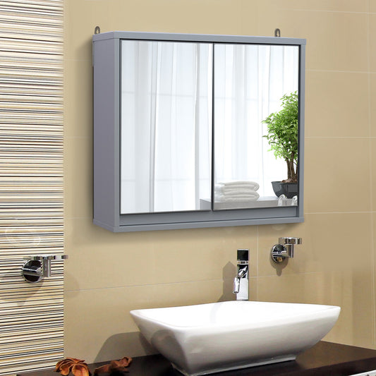 HOMCOM Wall Mounted Bathroom Mirror Cabinet, 48Wx14.5Dx45H cm-Grey