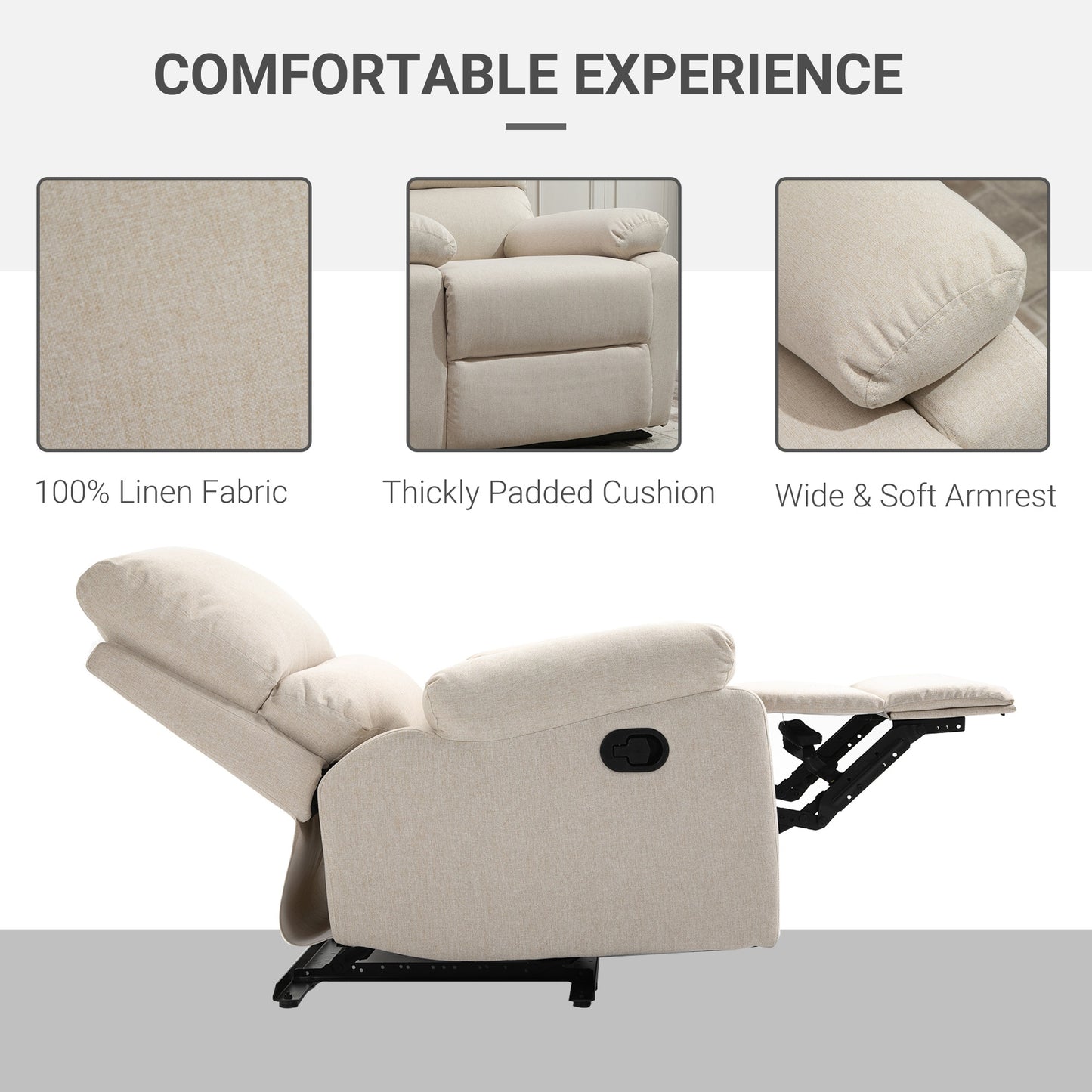 HOMCOM Single Sofa Chair Manual Adjustable Reclining Armchair