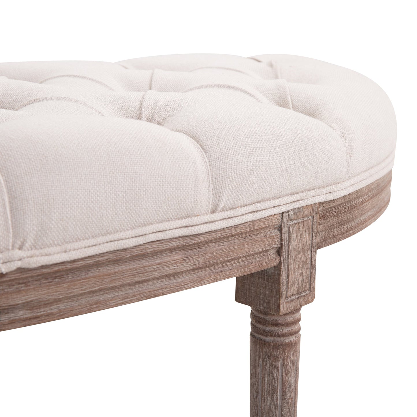 HOMCOM Rubber Wood Tufted Half-Circle Footstool Cream