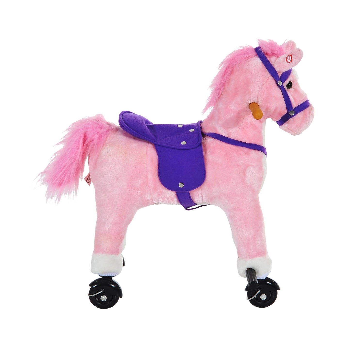 HOMCOM Rocking Horse W/Rolling Wheels and Sound-Pink