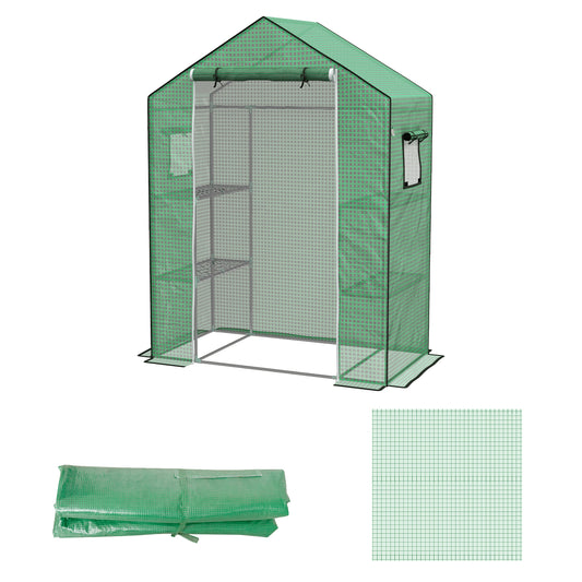 Outsunny Greenhouse Cover Replacement Walkin PE Hot House Cover with Rollup Door and Windows 140 x 73 x 190cm Green