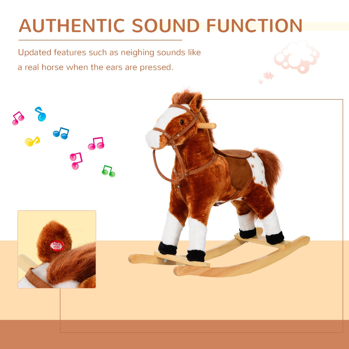HOMCOM Children Plush Rocking Horse with Sound-Brown