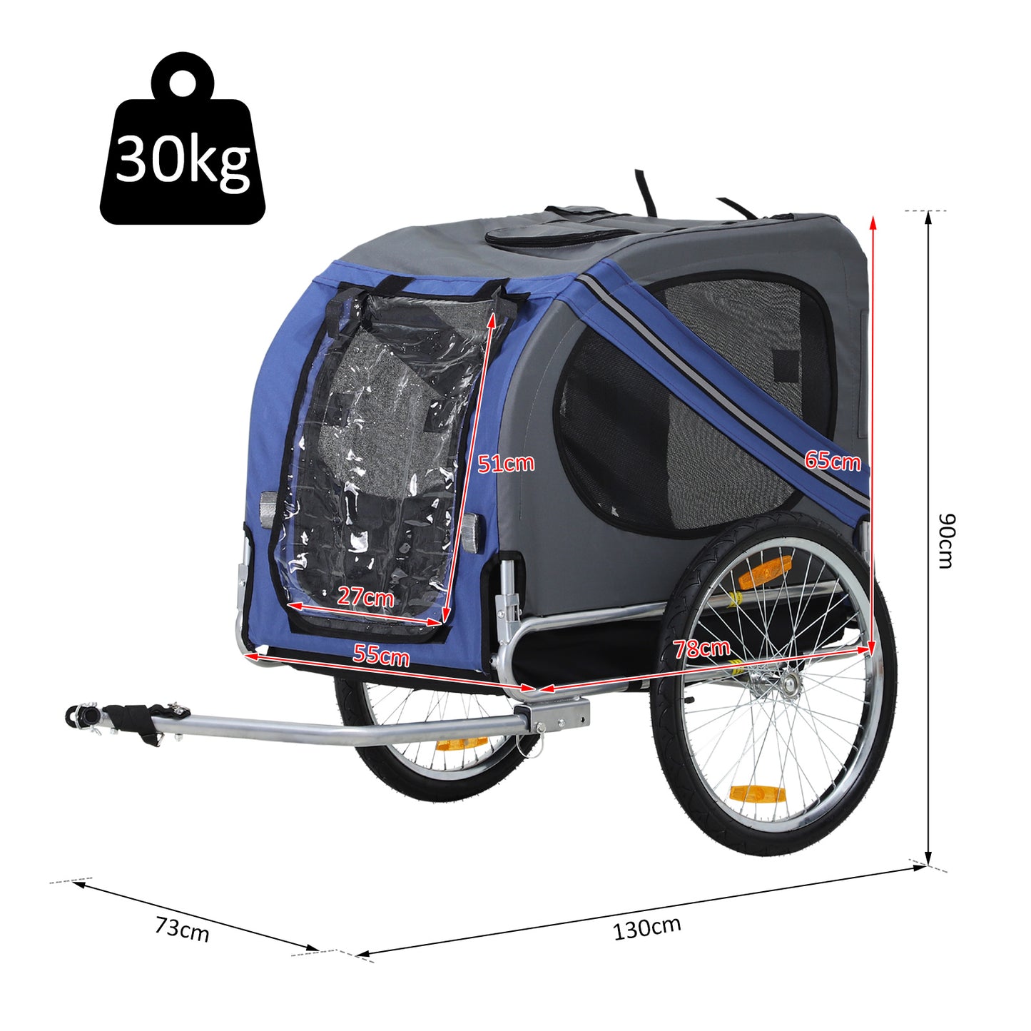 PawHut Dog Bike Trailer Foldable Pet Bike Carrier with Suspension- Blue