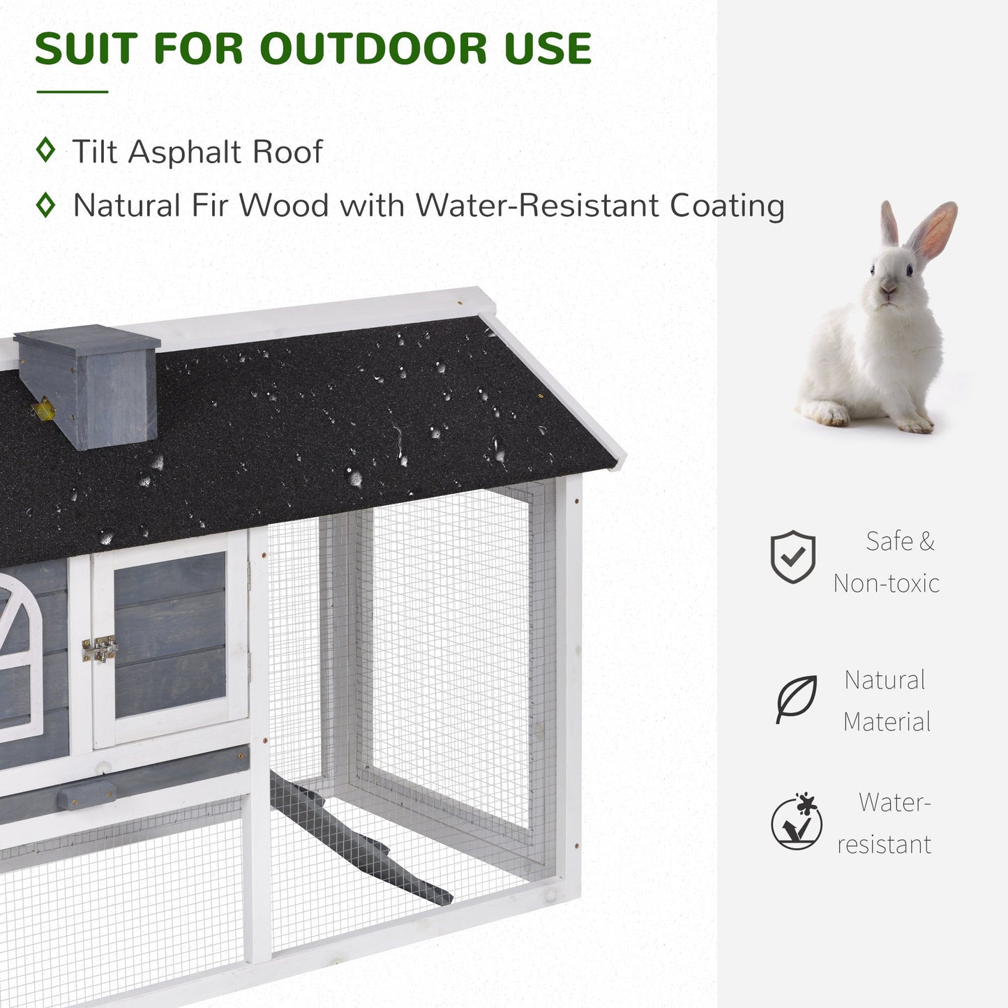 PawHut Rabbit Hutch Wood Bunny Cage for Outdoor Indoor w/ Pull Out Tray Run Box Ramp