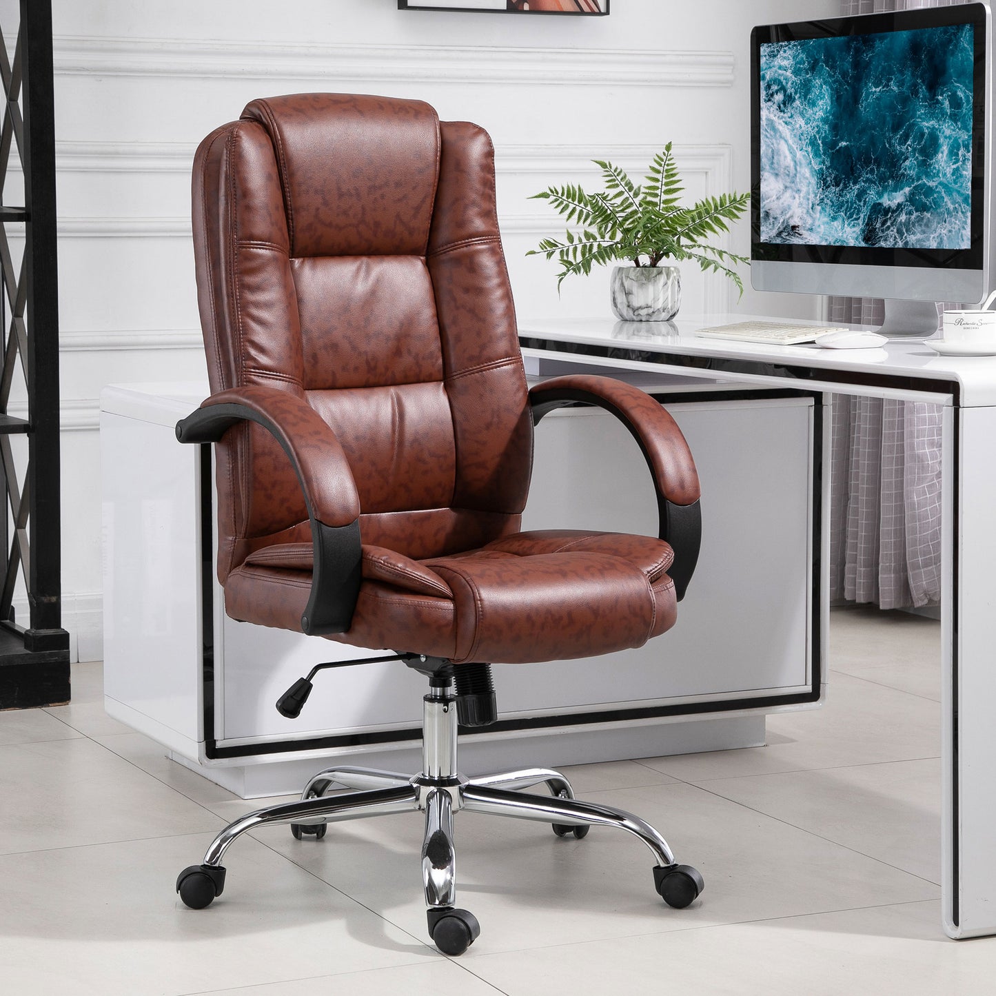 Vinsetto High Back Executive Office Chair, 360° Swivel, PU Leather-Brown