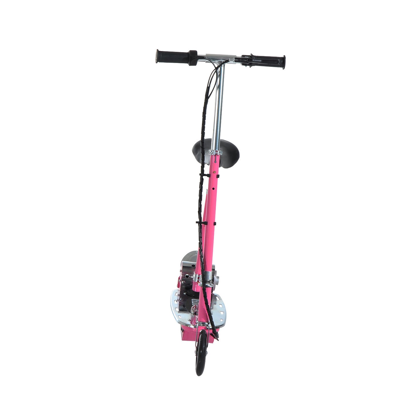 HOMCOM 12V Teens Foldable Electric Scooter With Seat, Brake Kickstand Rechargeable Battery Adjustable Ride -Pink