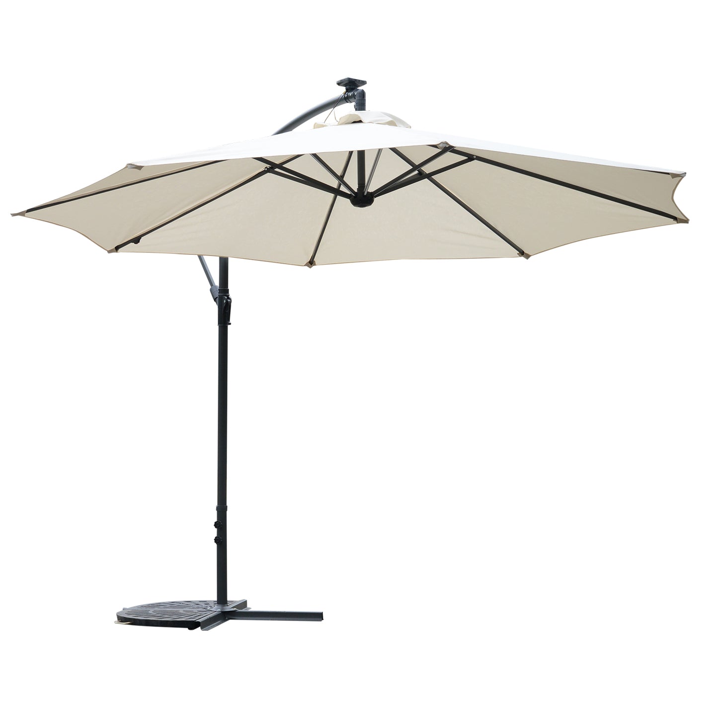 Outsunny Umbrella Parasol W/Solar Powered LED strips, Φ2.95x2.45H m-Cream