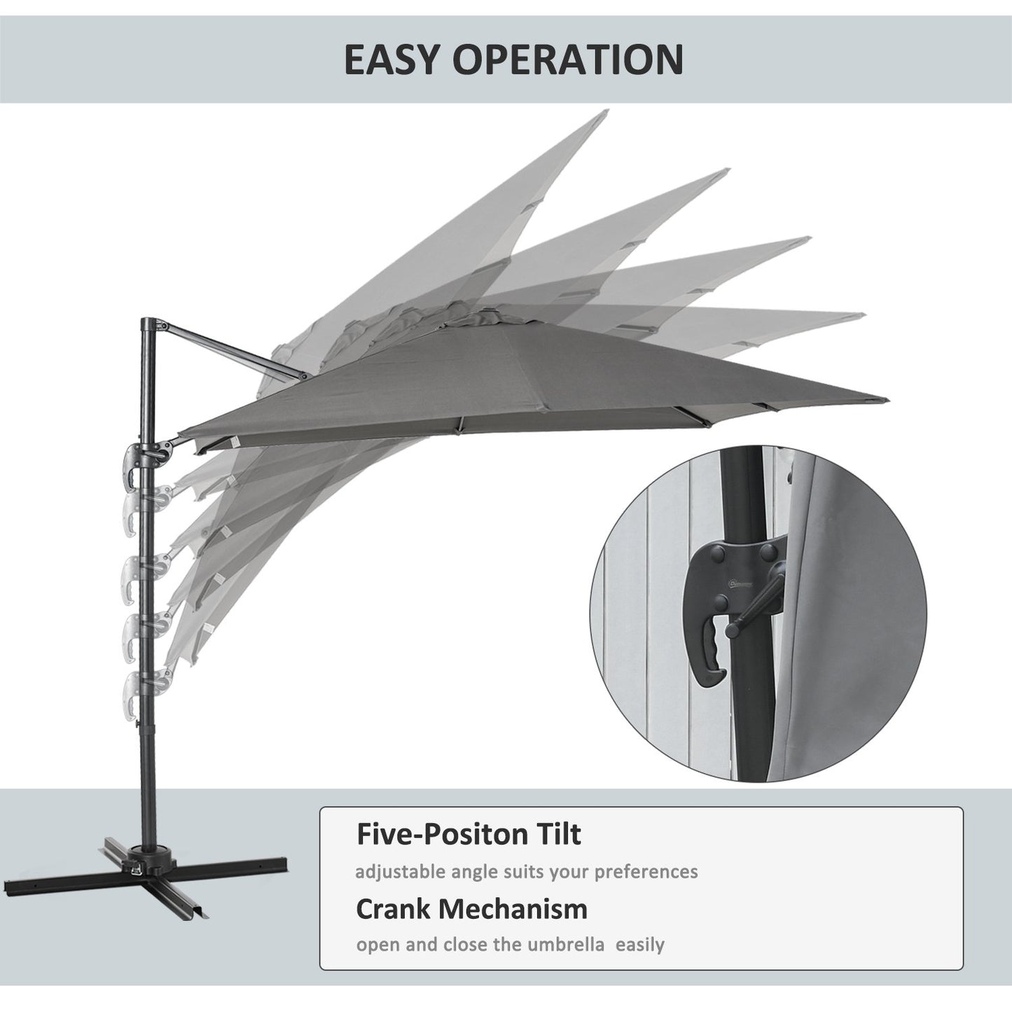 Outsunny 2.7m Outdoor Cantilever Roma Parasol 360° Rotating w/ Cross Base Dark Grey