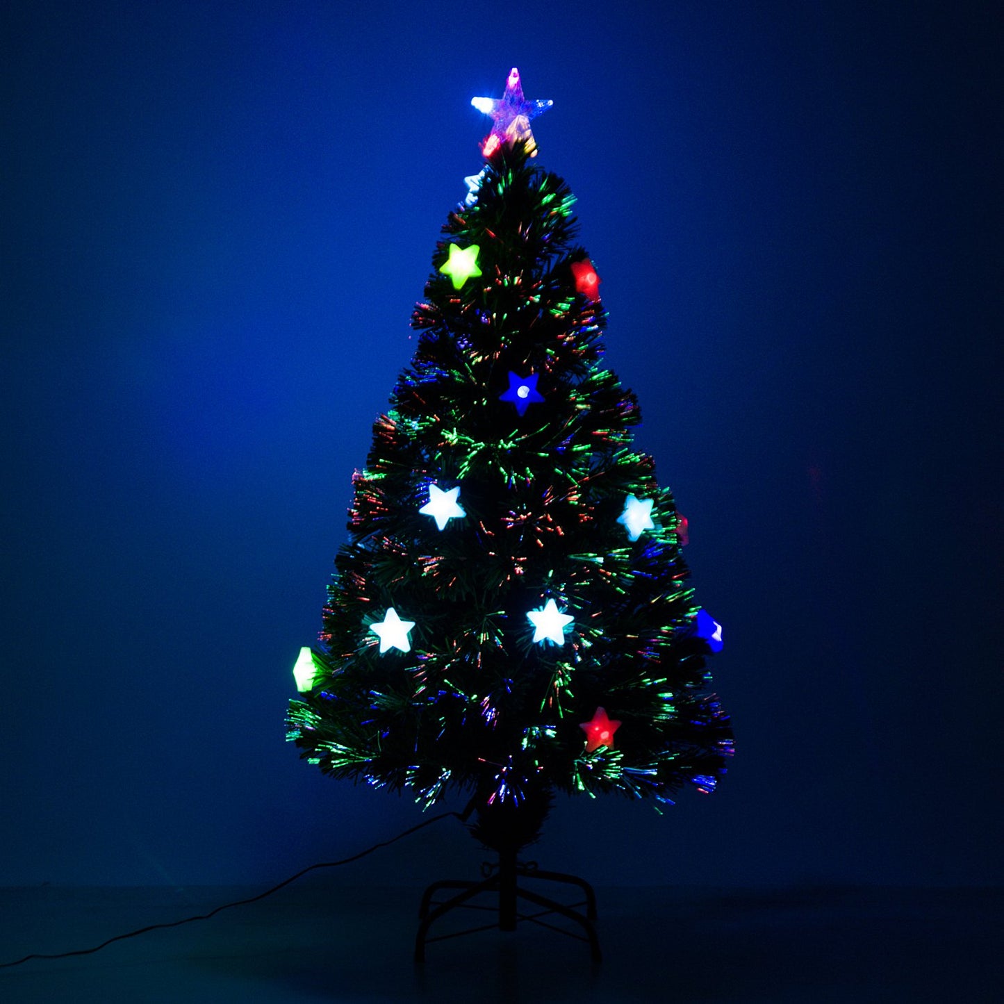 HOMCOM 4ft 120cm Green Fibre Optic Artificial Christmas Tree W/ Stars Lights