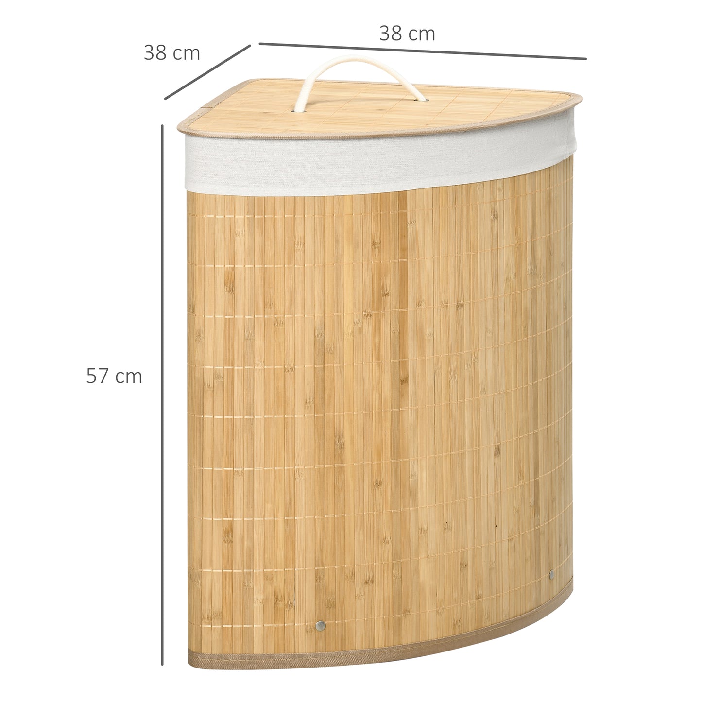 HOMCOM Bamboo Laundry Basket with Lid, 55 Litres Laundry Hamper 38 x 38 x 57cm, Natural