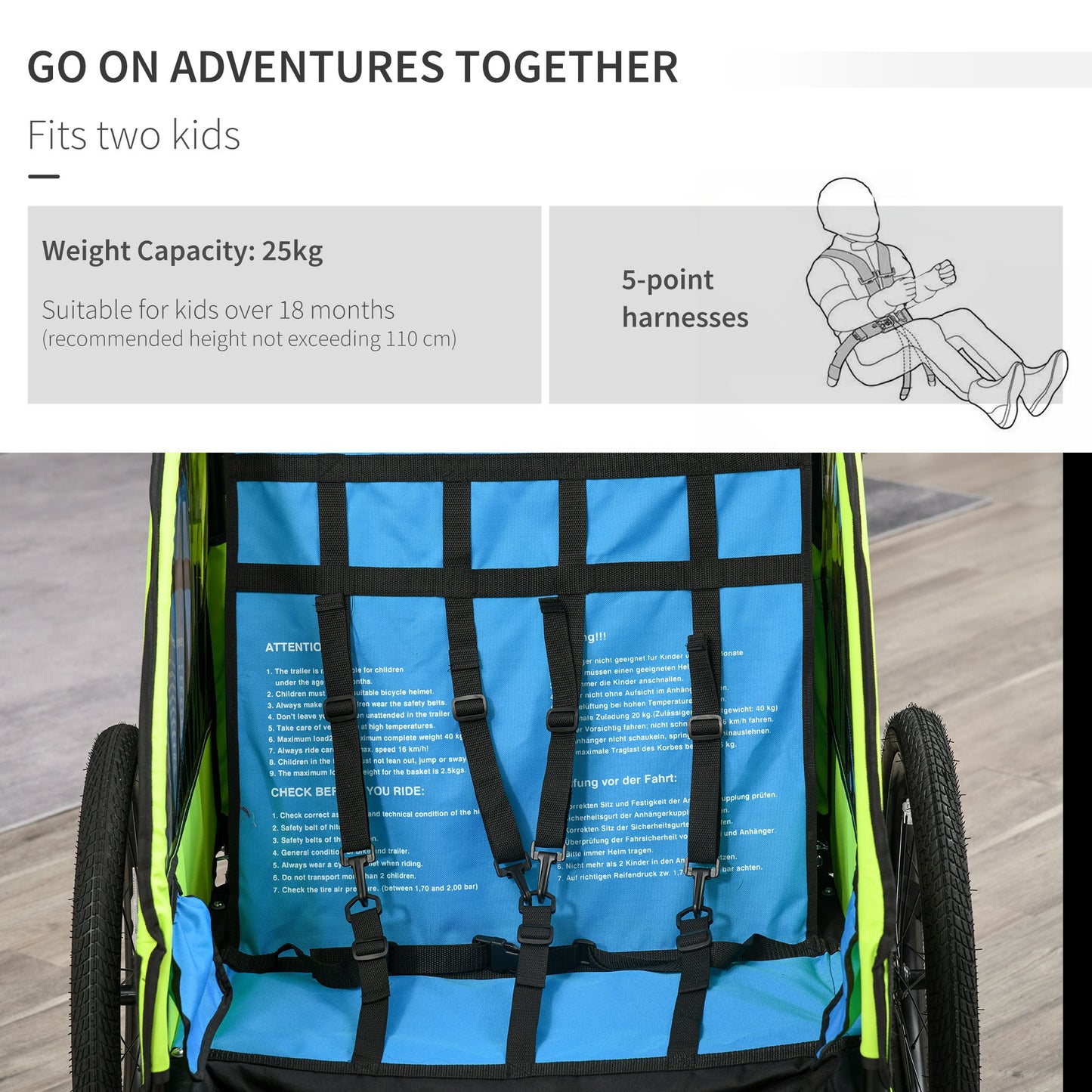 HOMCOM 2 In 1 Trailer for Kids Child Bike Trailer Foldable Stroller 2-Seat w/ Adjustable Handlebar