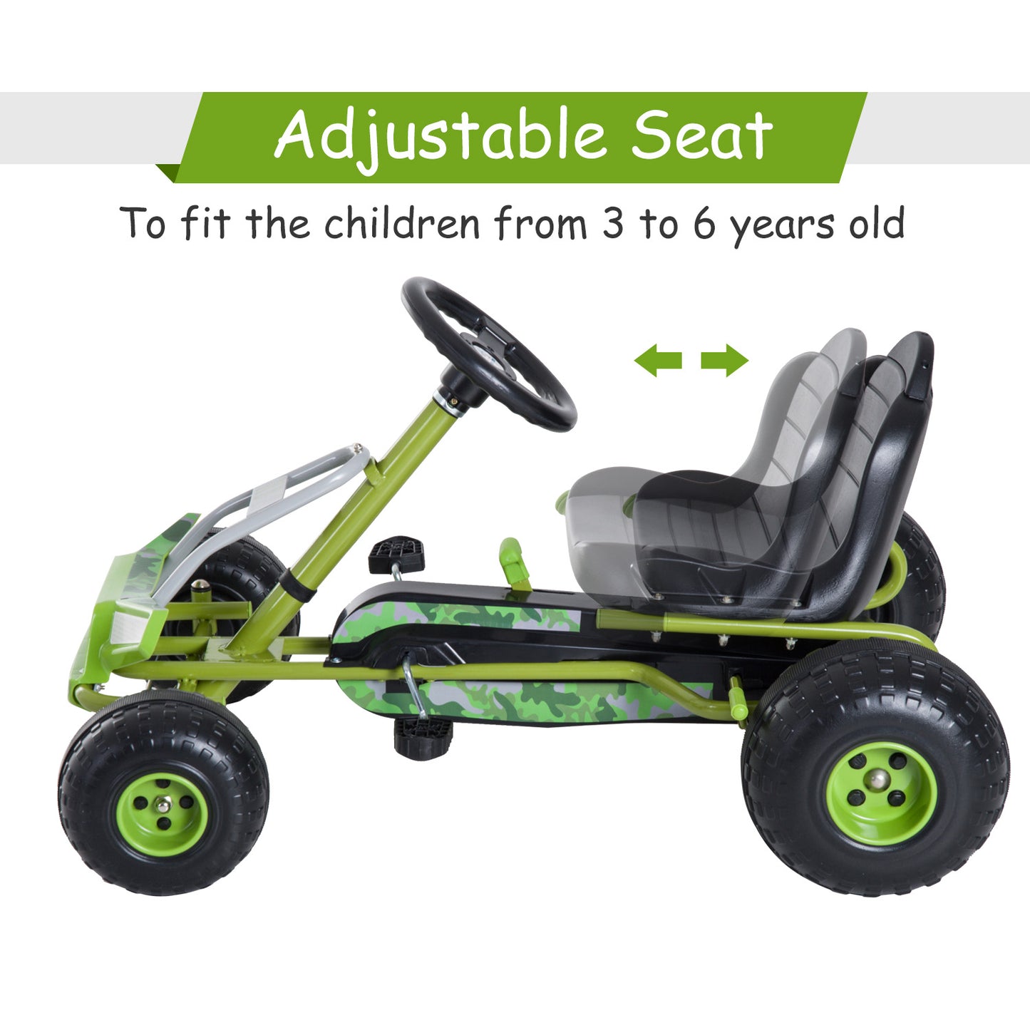 HOMCOM Kids Pedal Go Kart W/Adjustable Seat-Green