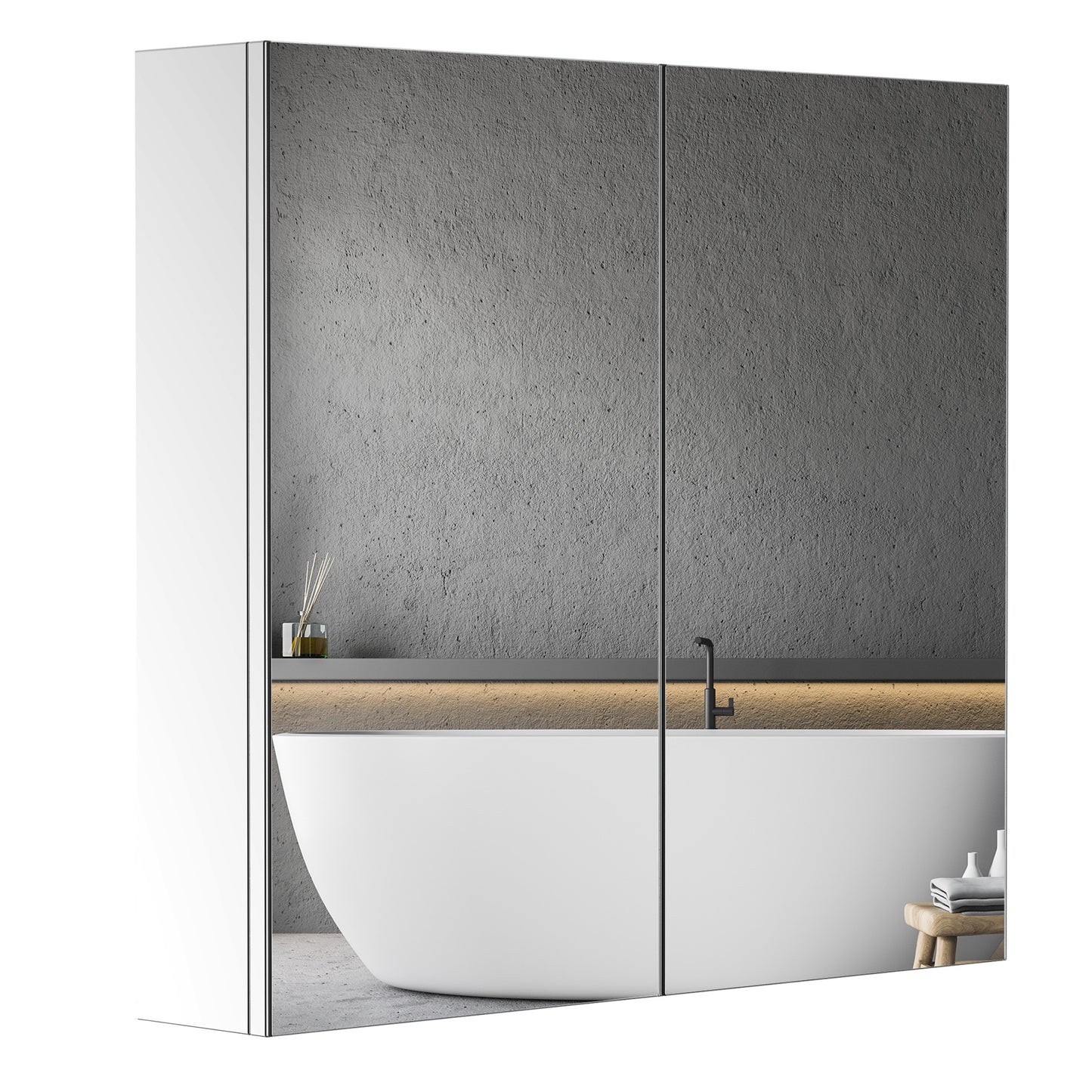 HOMCOM Stainless Steel Double Doors Bathroom Mirror Cabinet, 60x55x12 cm