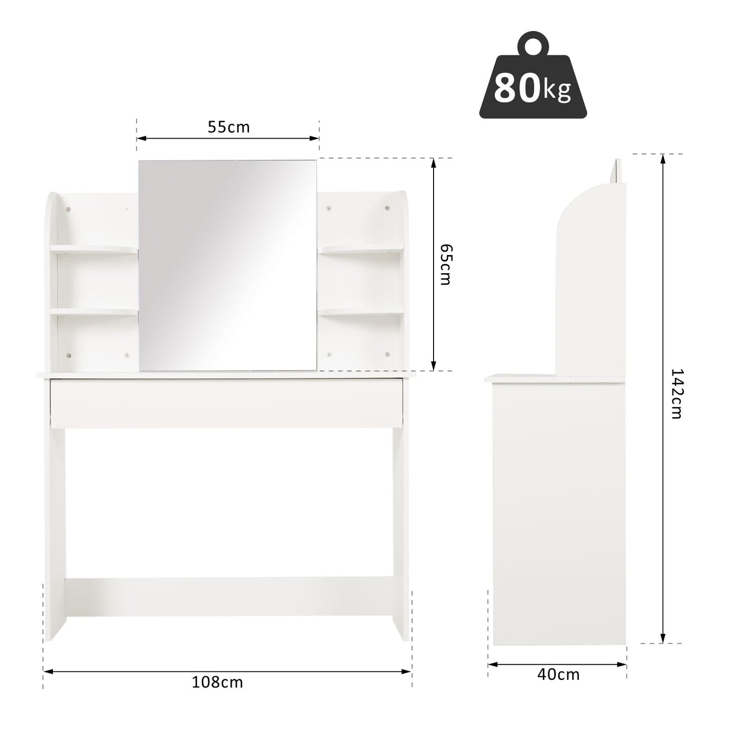 HOMCOM Particle Board Bedroom Dressing Table w/ Shelves White