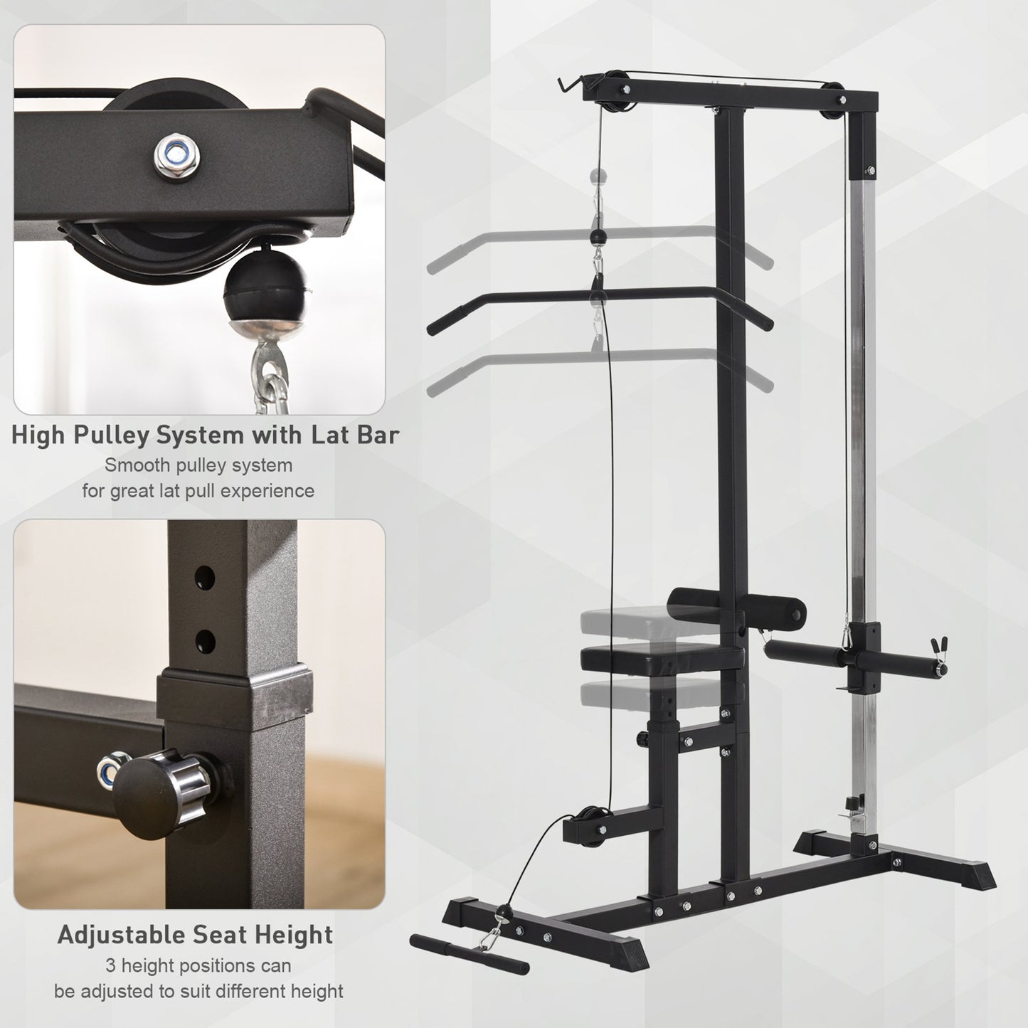 HOMCOM Exercise Pulley Machine Power Tower with Adjustable Seat Cable Positions