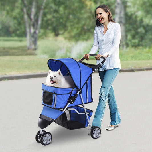PawHut Dogs Oxford Cloth Three Wheel Pram Blue - Suitable for Small Pets