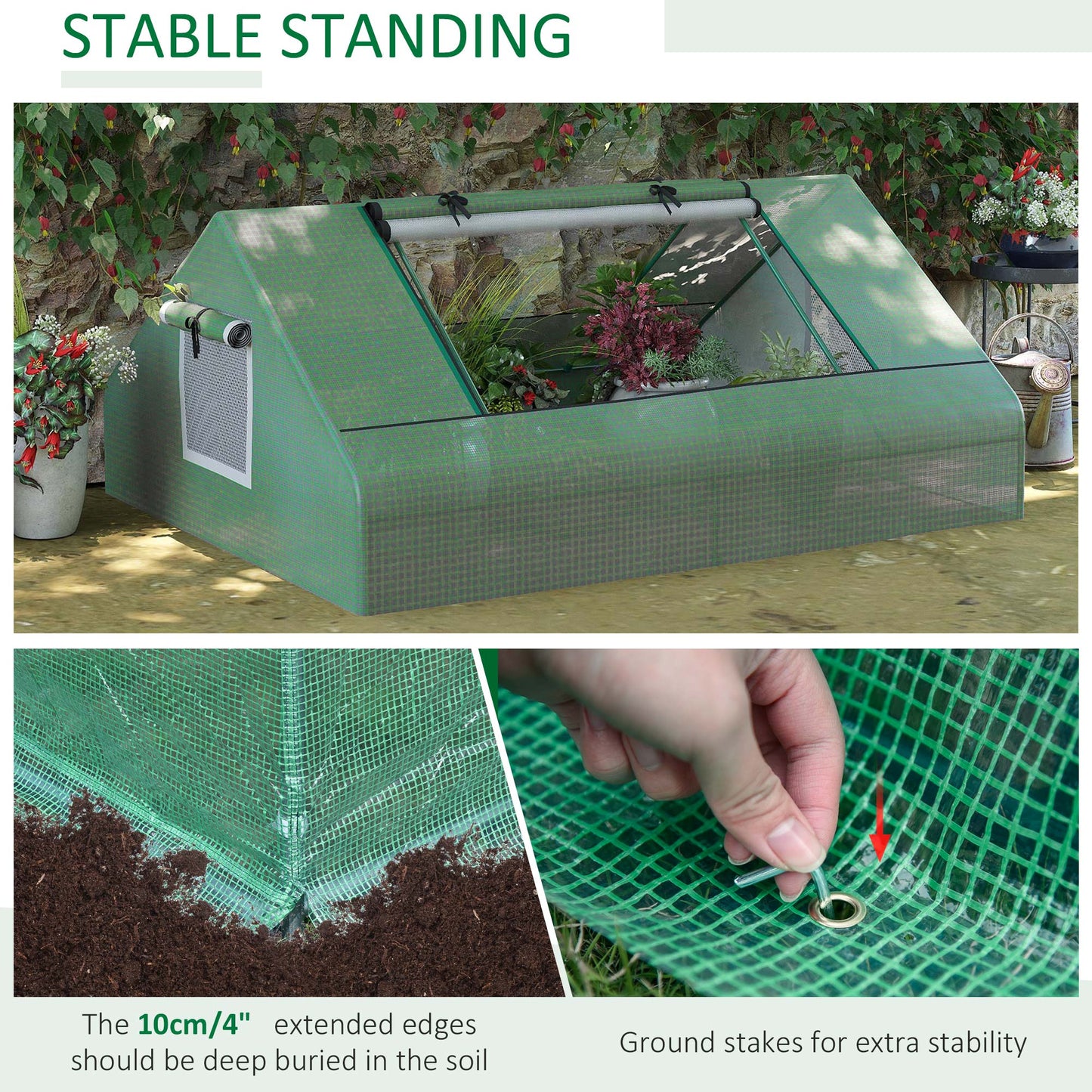 Outsunny Mini Greenhouse Portable Garden Small Greenhouse with Zipped Windows and Door 180 x 140 x 80cm Dark Green