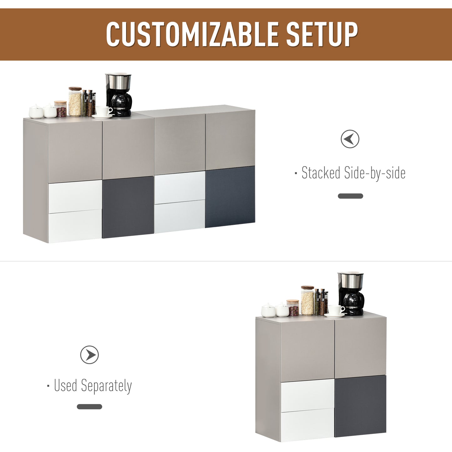 HOMCOM Sideboard Storage Cabinet Hallway Floor Standing Cupboard Cube with Drawers