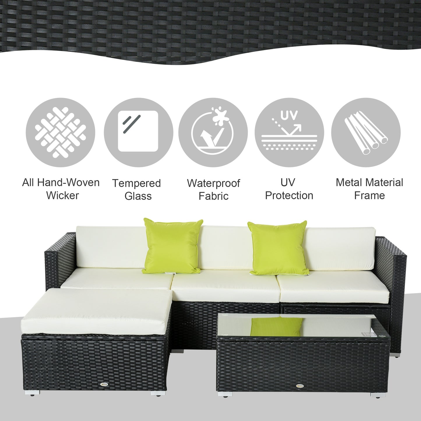 Outsunny 5 PCS Rattan Sofa Set-Black