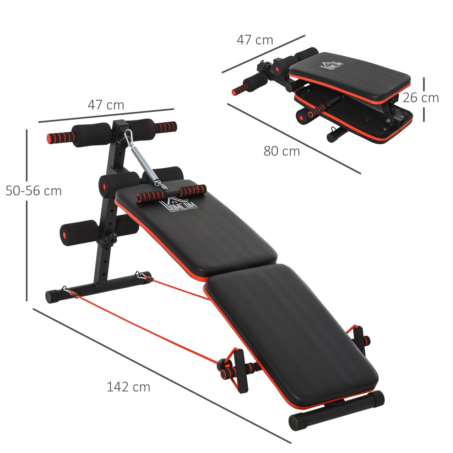 HOMCOM Steel Foldable Home Core Workout Bench Red/Black