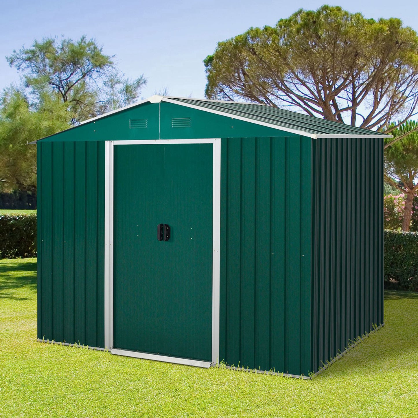 Outsunny 5.7 x 7.7ft Corrugated Steel Sliding Door Garden Shed - Green