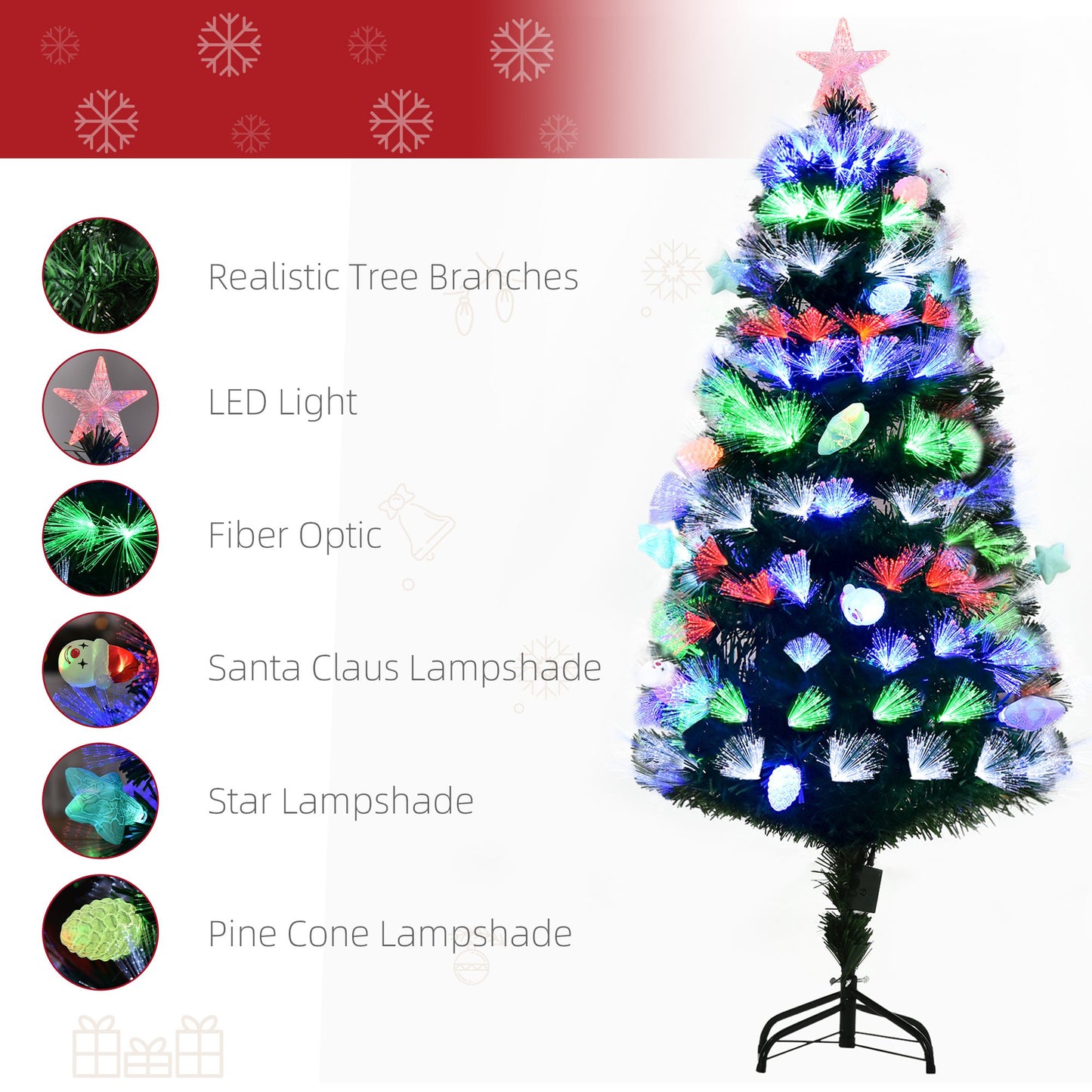 HOMCOM 5FT Pre-Lit Artificial Christmas Tree Home w/ Fibre Optic LED Light Decoration