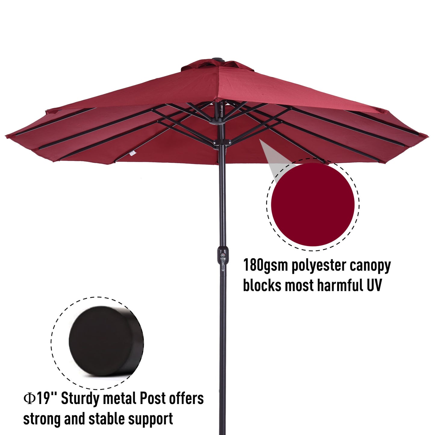 Outsunny 4.6m Double-Sided Patio Parasol Sun Umbrella-Wine Red