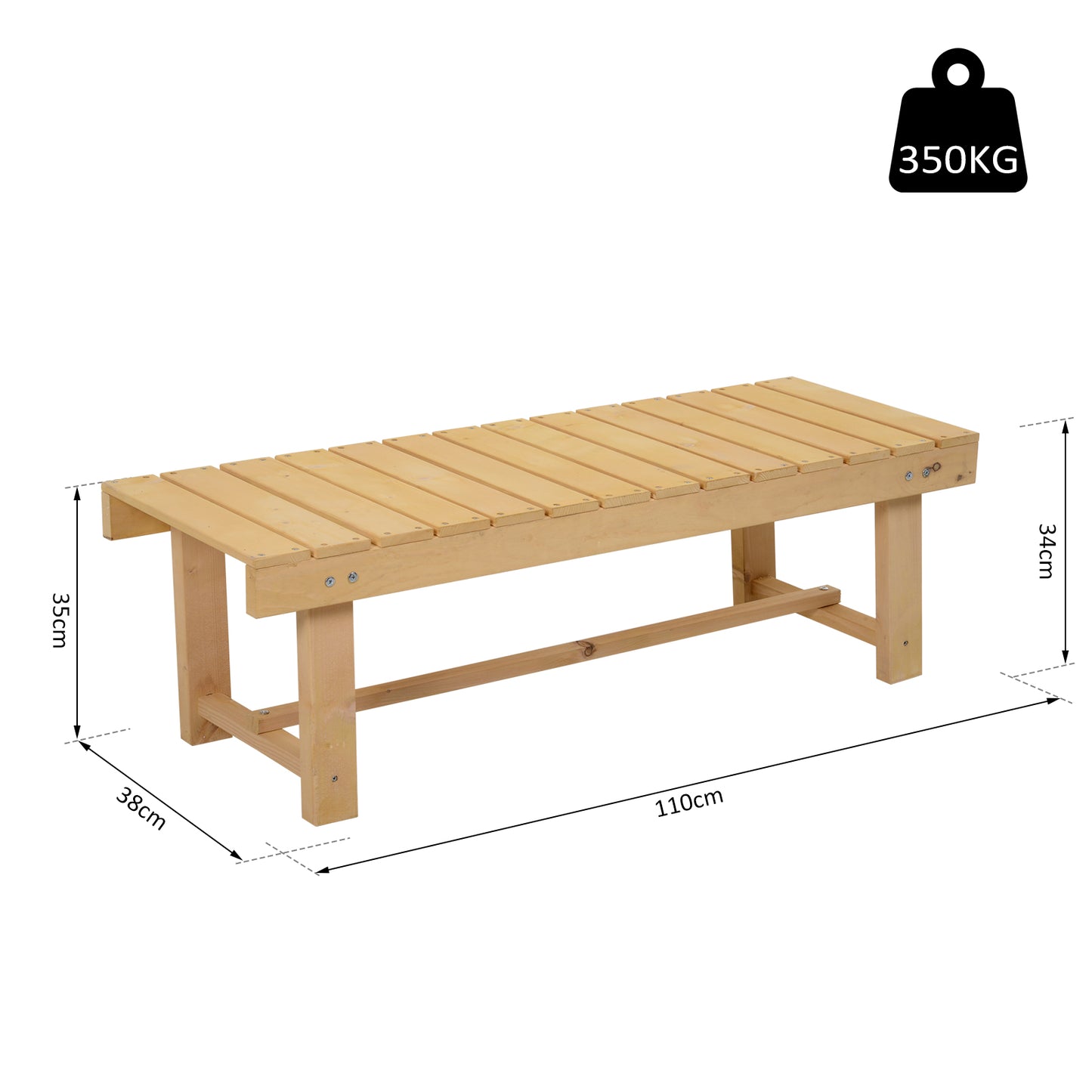 Outsunny 2-Seater Outdoor Garden Fir Wood Patio Bench