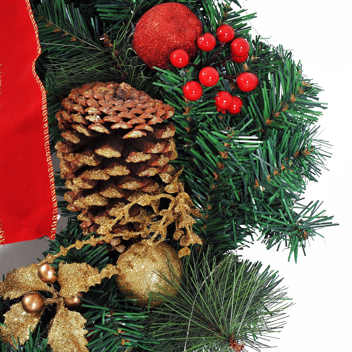 HOMCOM Pre-Lit Artificial Christmas Door Wreath, 60 cm Diameter