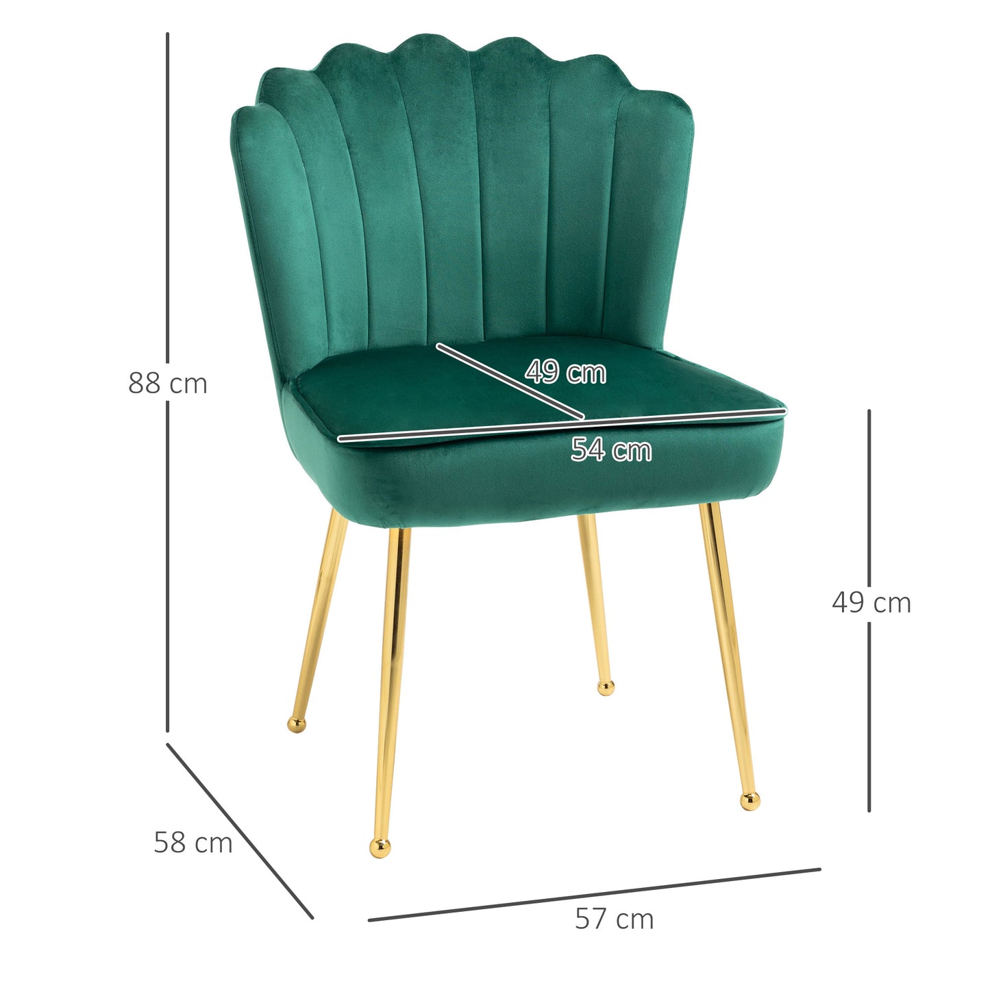 HOMCOM Accent Chair Velvet-Touch Vanity Chair Makeup Chair Golden Metal Legs Green