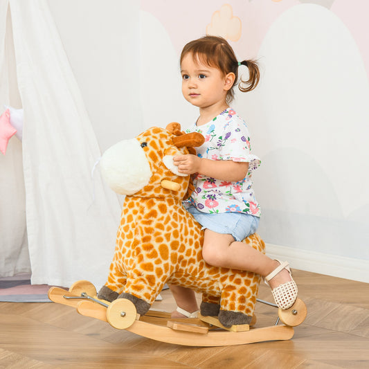 HOMCOM 2-IN-1 Kids Plush Ride-On Rocking Gliding Horse Giraffe-shaped for Child Yellow