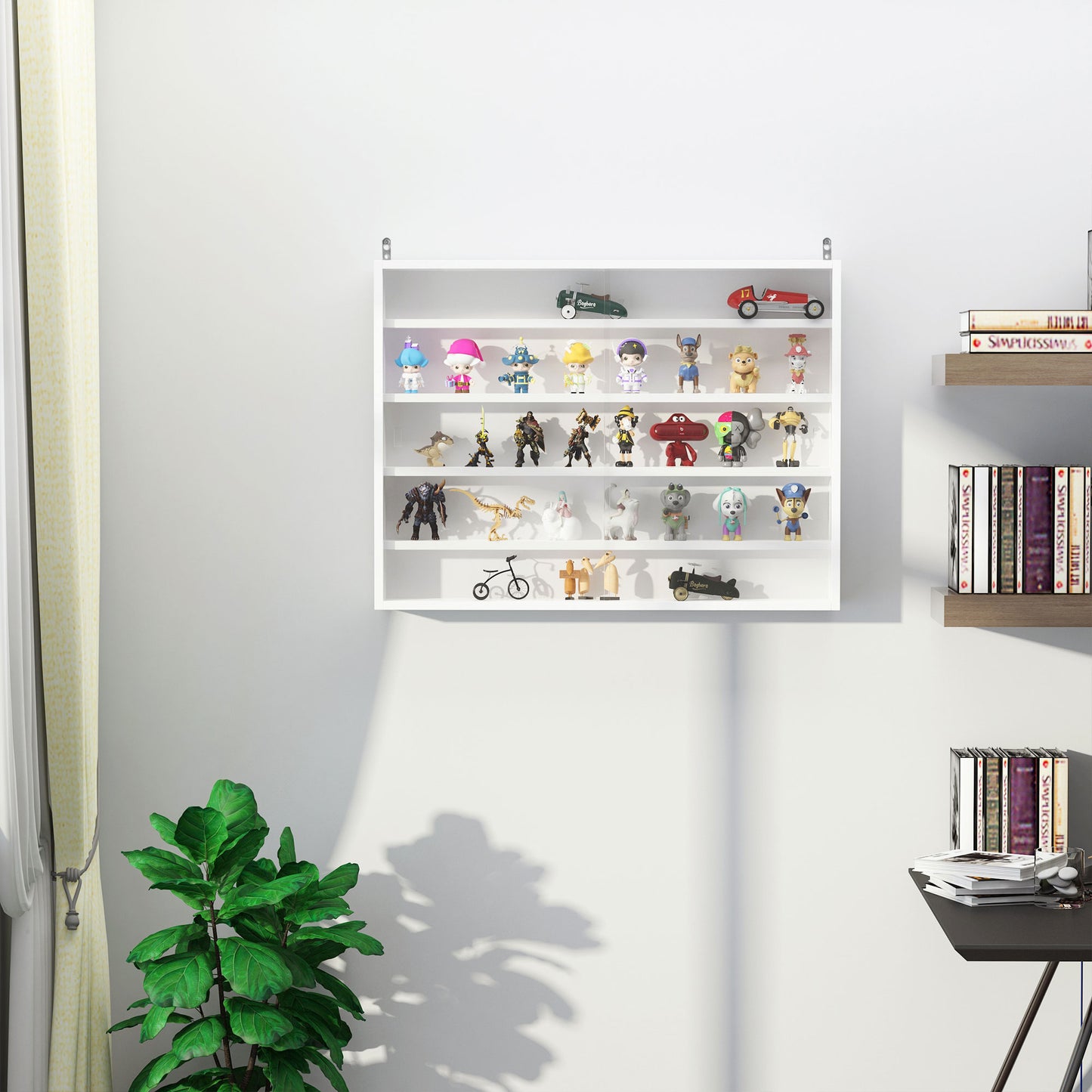 HOMCOM 5-Tier Wall Display Shelf Unit Cabinet w/ Adjustable Shelves Glass Doors White