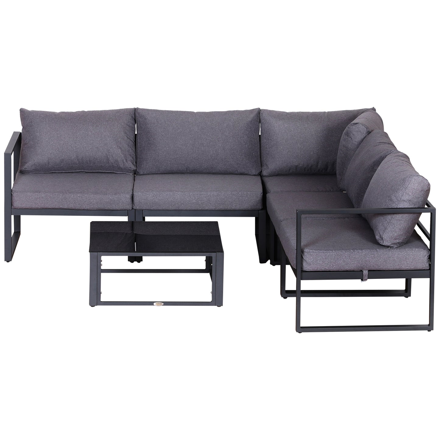 Outsunny 6 Pcs Sectional Sofa Set Aluminium Frame, Tempered Glass, W/Cushions-Grey