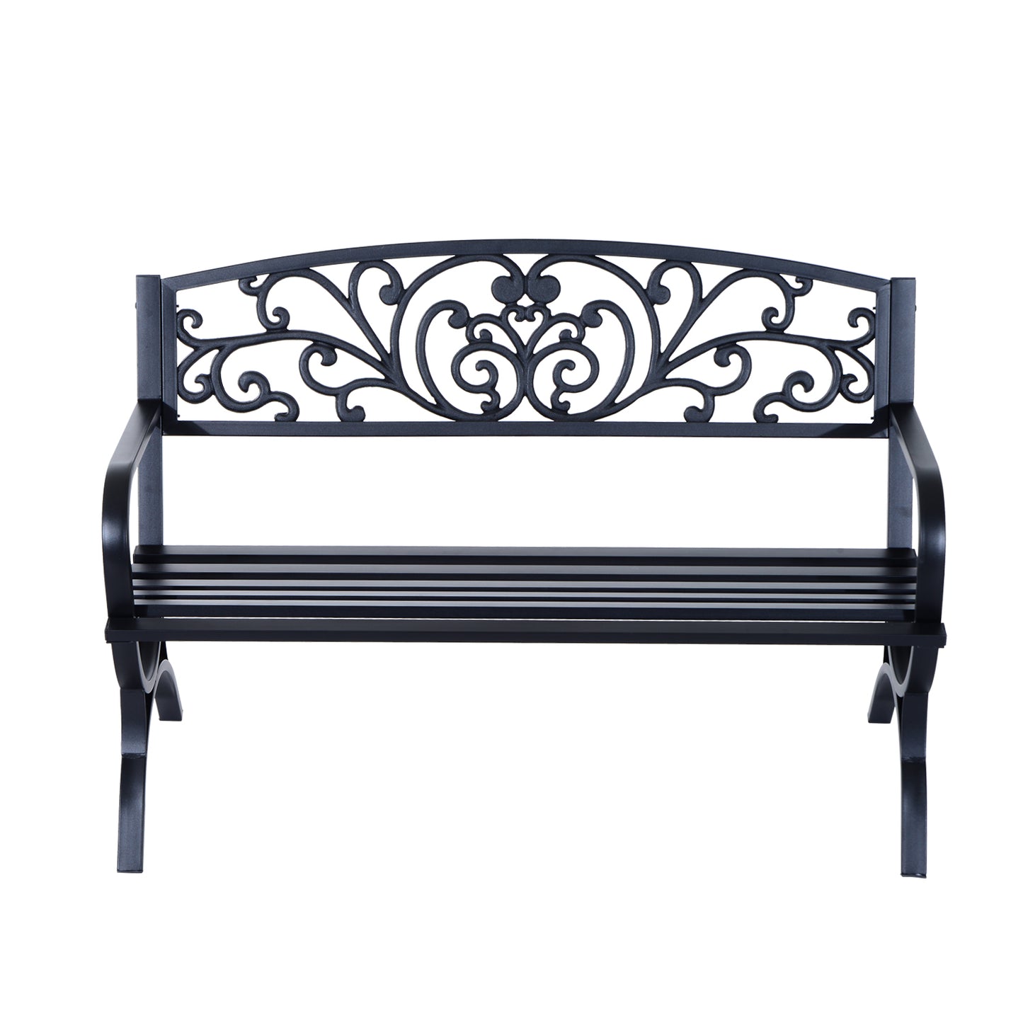 Outsunny 127L x 60W x 85H cm Powder Coated Garden Bench for Patio Backyard, Steel-Black