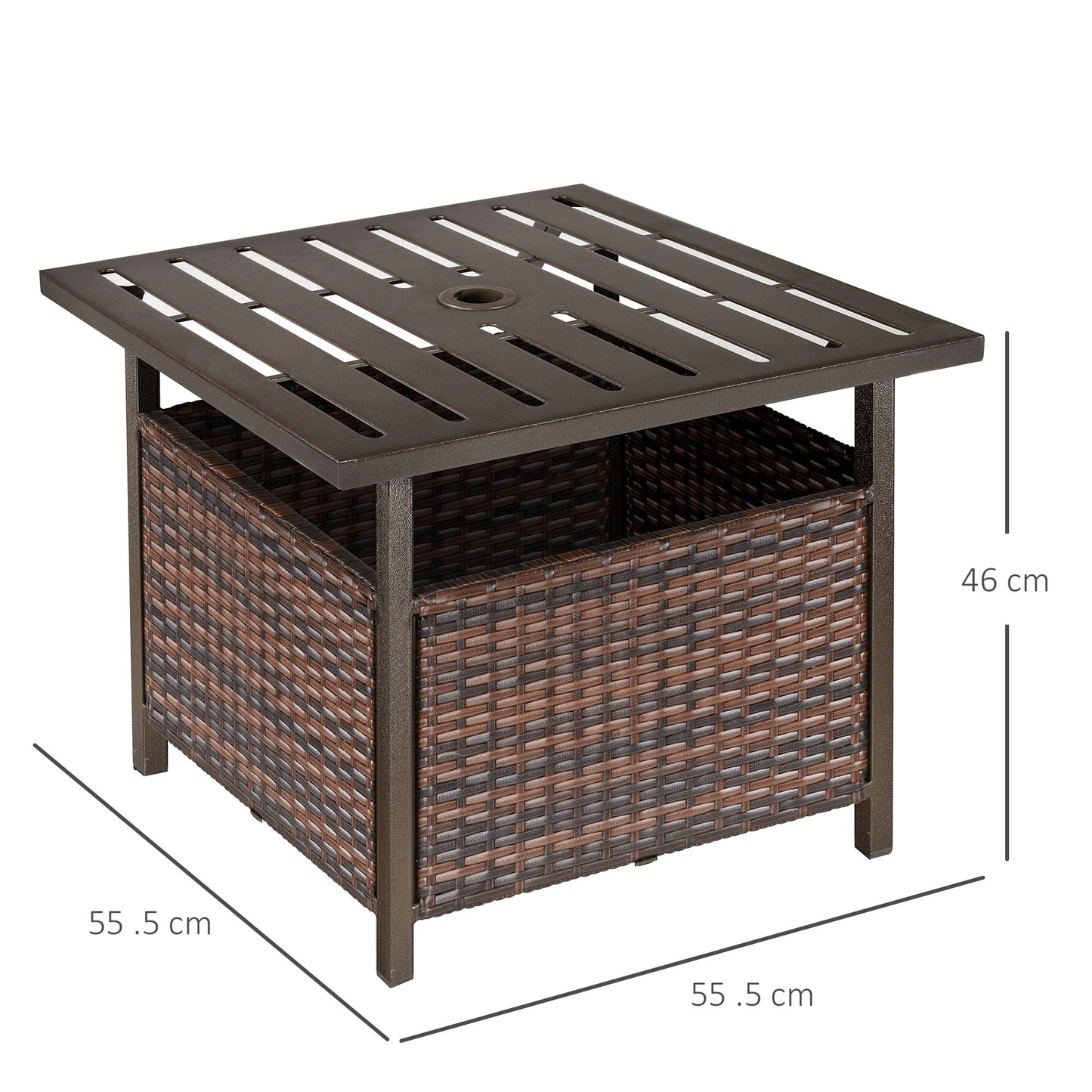 Outsunny Outdoor Rattan Wicker Coffee Table w/ Umbrella Hole Suitable for Garden Backyard