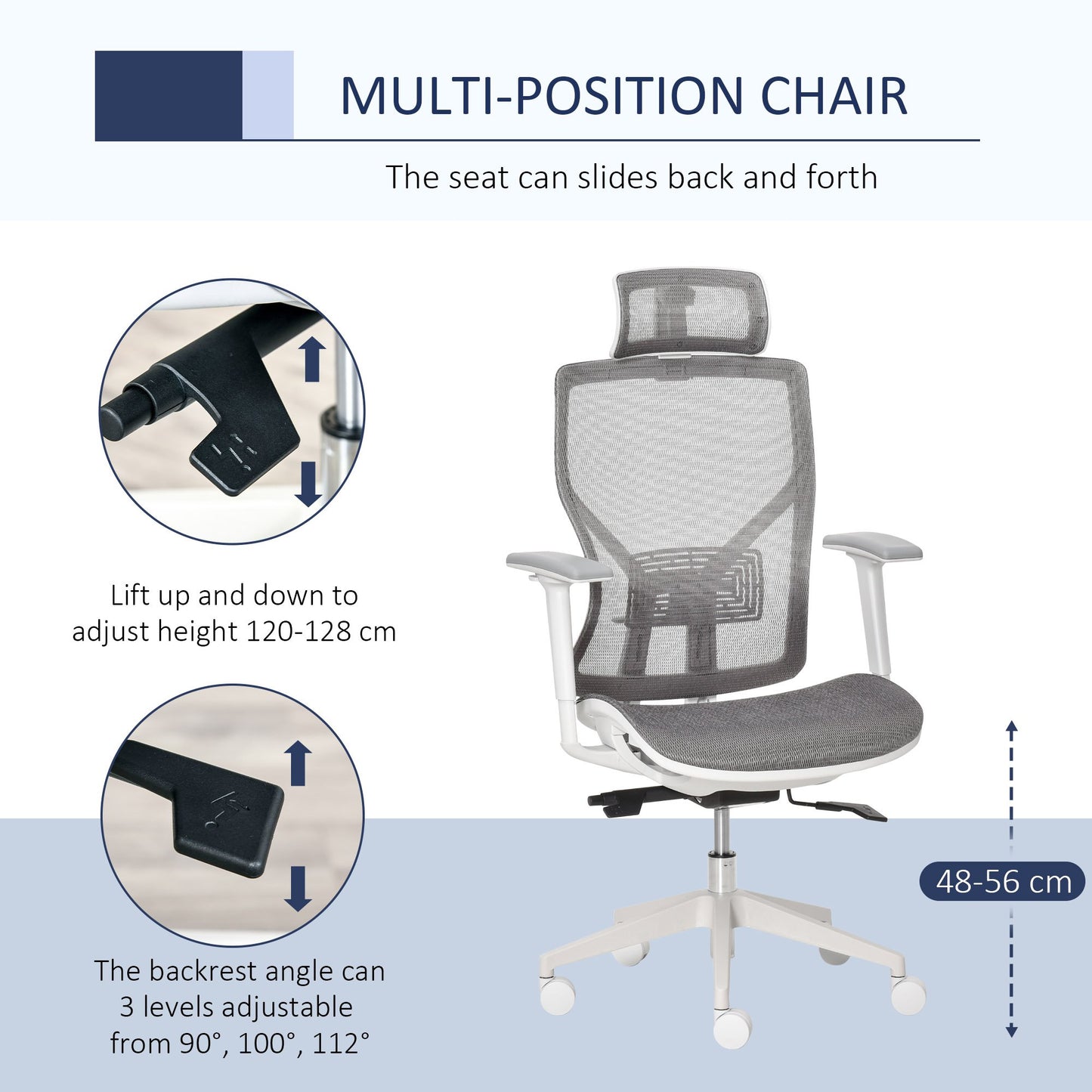 Vinsetto Adjustable Ergonomic Office Chair w/ 360° Swivel Base, 5 Star Wheels, Mesh Back