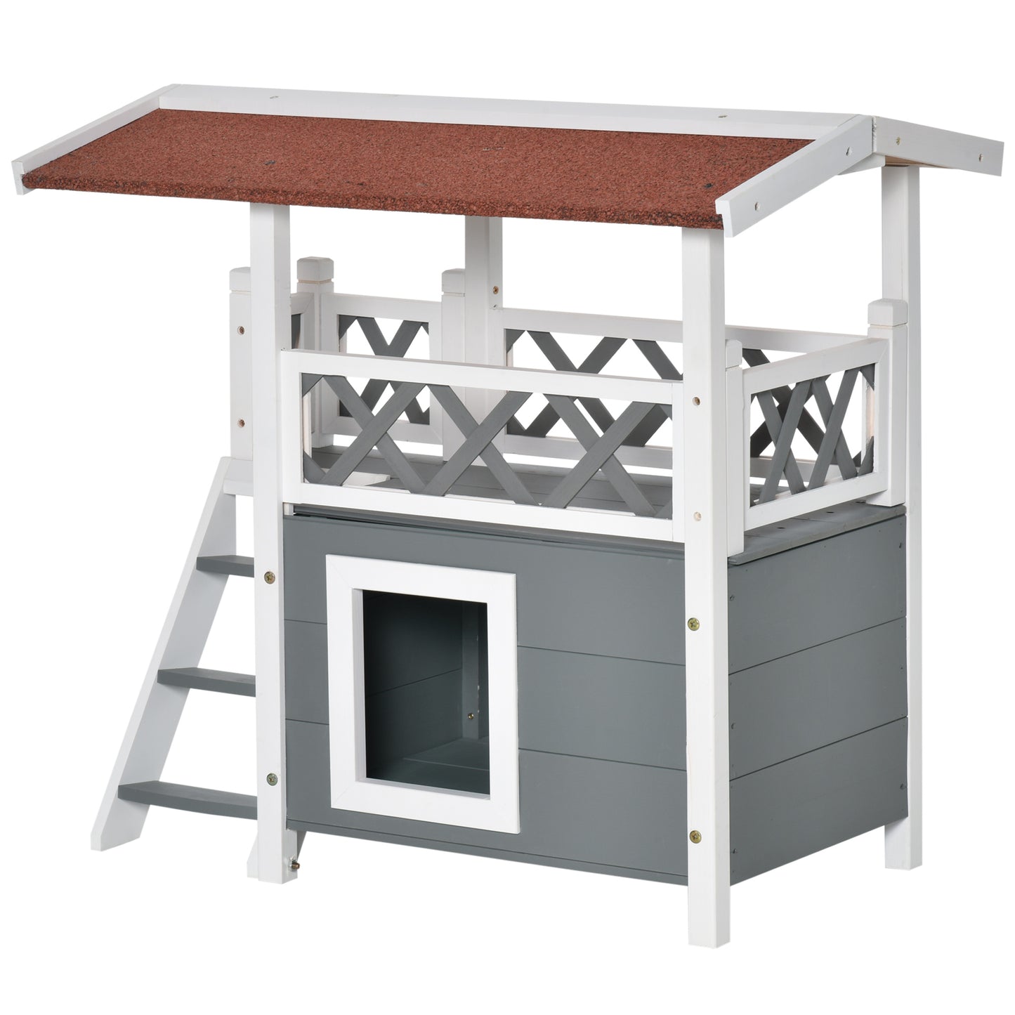 PawHut Fir Wood Outdoor Pet Shelter Grey/White