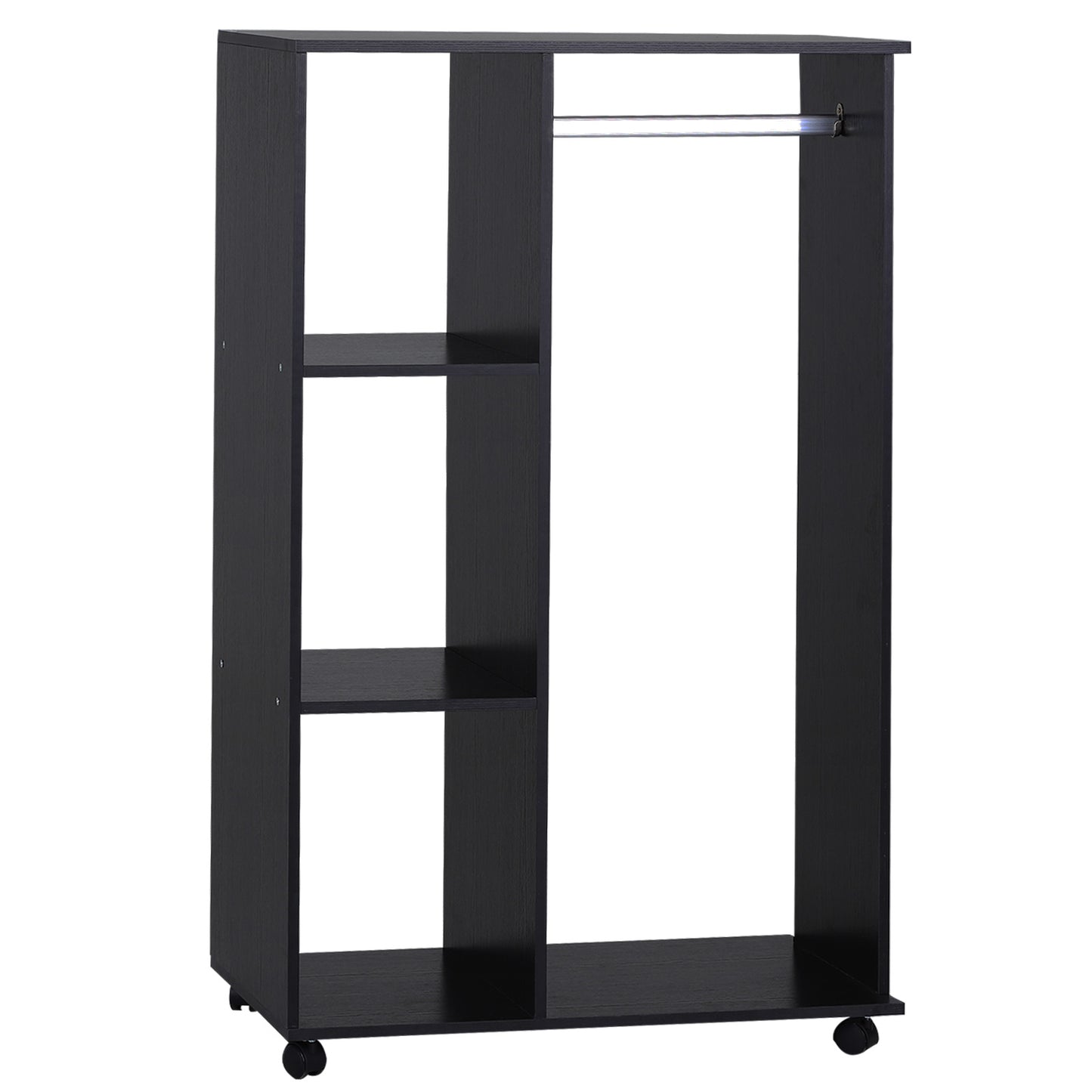 HOMCOM Particle Board Mobile Open Wardrobe on Wheels Black