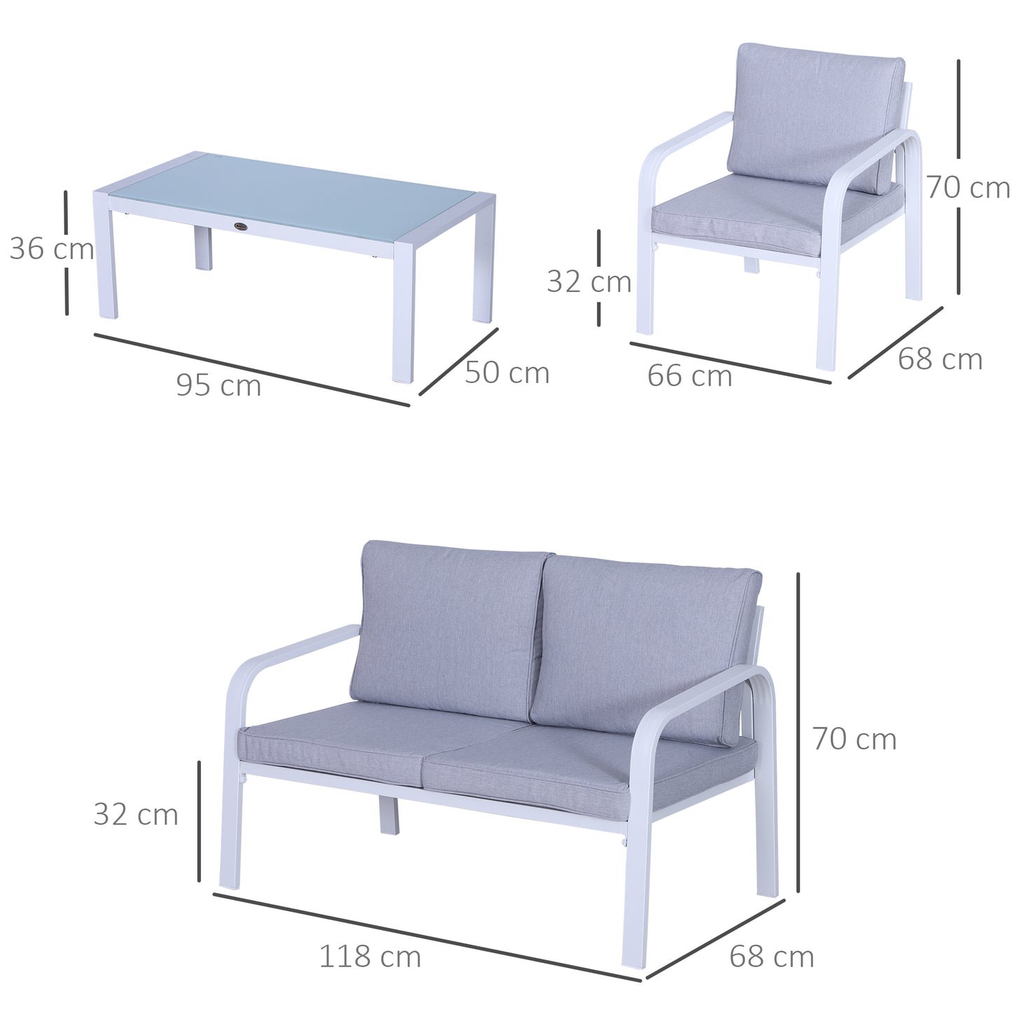 Outsunny 4-Seater Outdoor PE Rattan Table and Chairs Set White/Grey