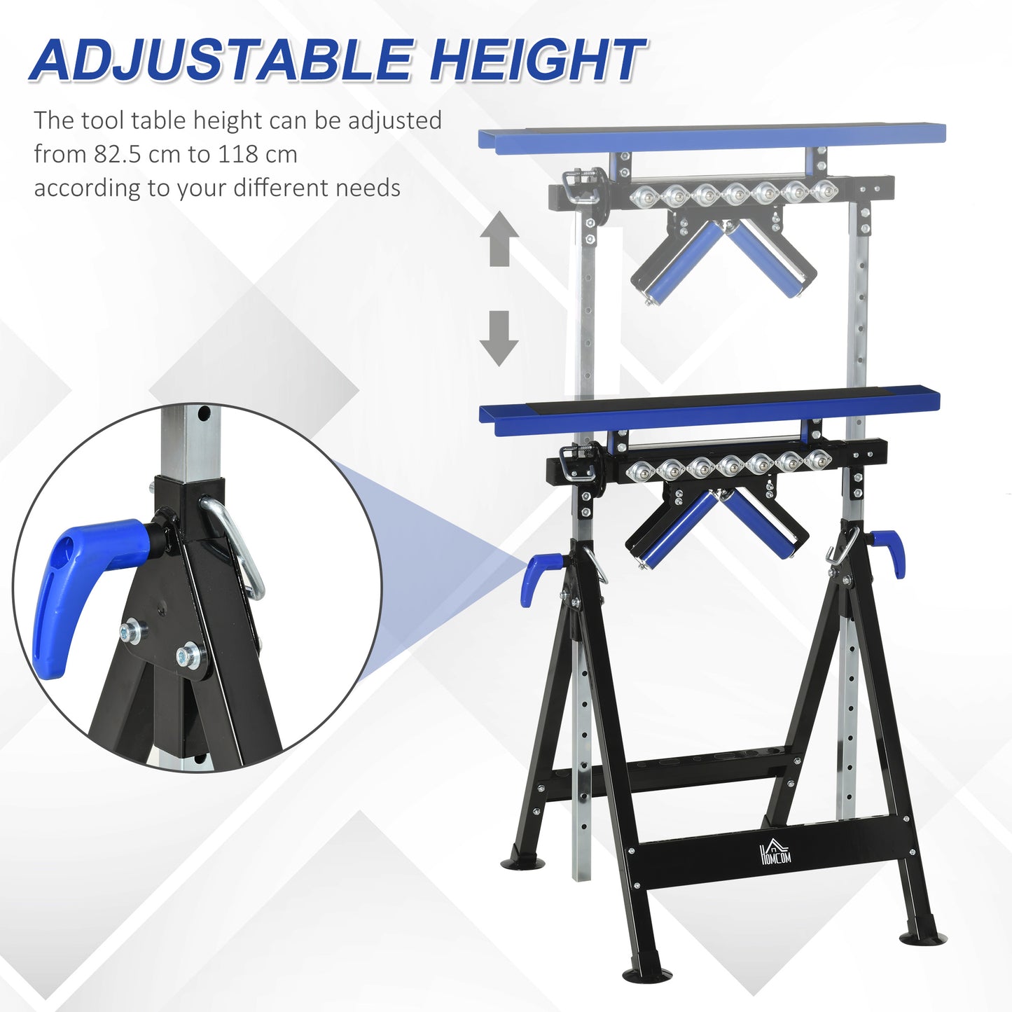 HOMCOM Multi-Function Workbench Ball Support Stand Roller Trestle, Height Adjustable
